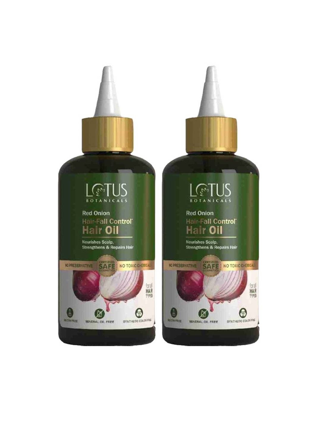 

Lotus Botanicals Set Of 2 Red Onion Hair Fall Control Hair Oil & Mineral Oil - 200ml Each, Green
