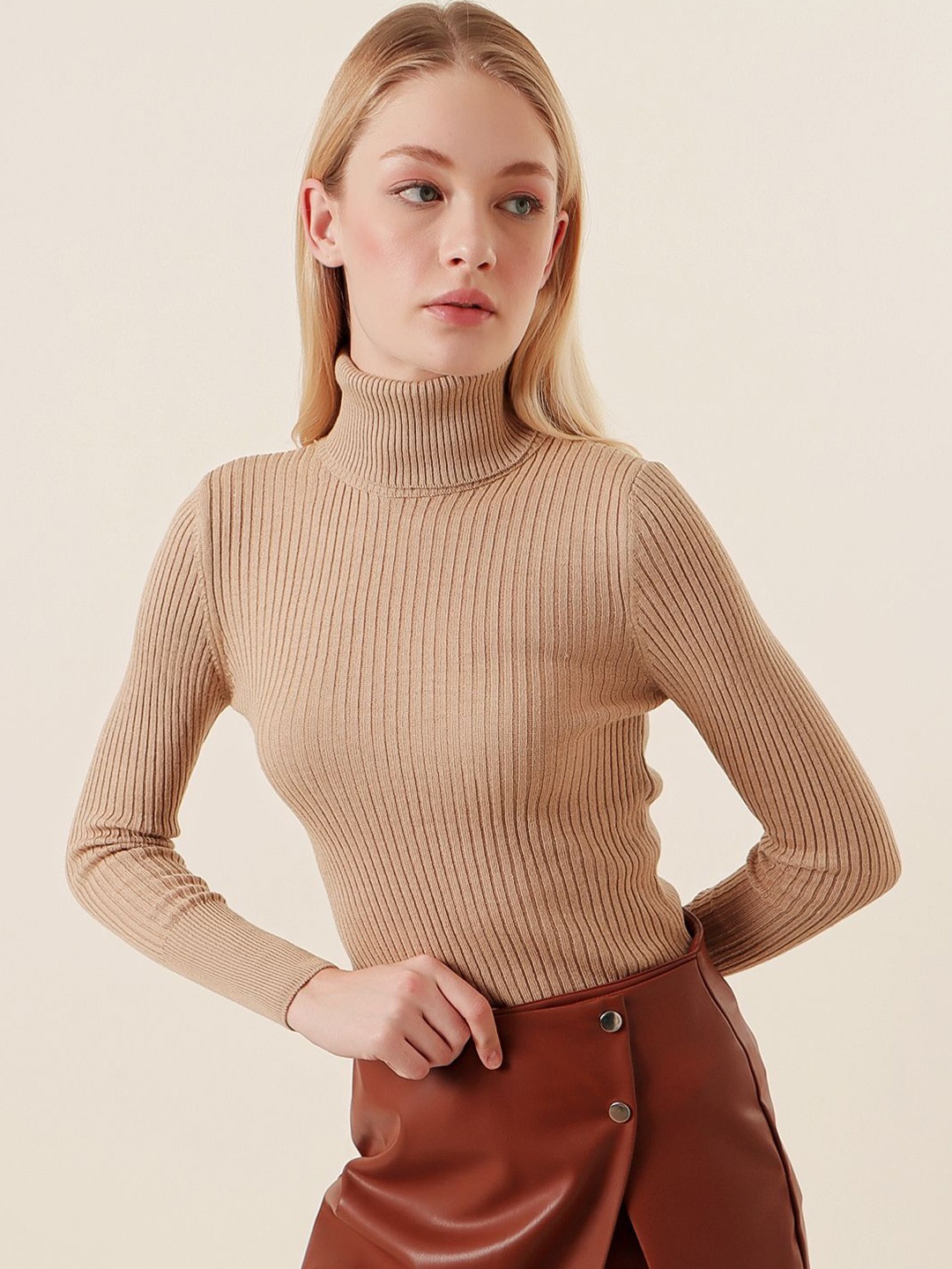 

BIGDART Women Ribbed Cardigan, Beige