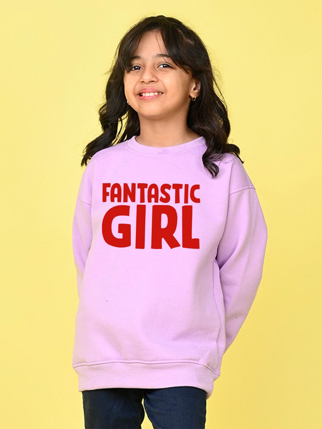 

NUSYL Girls Typography Printed Oversized Sweatshirt, Purple