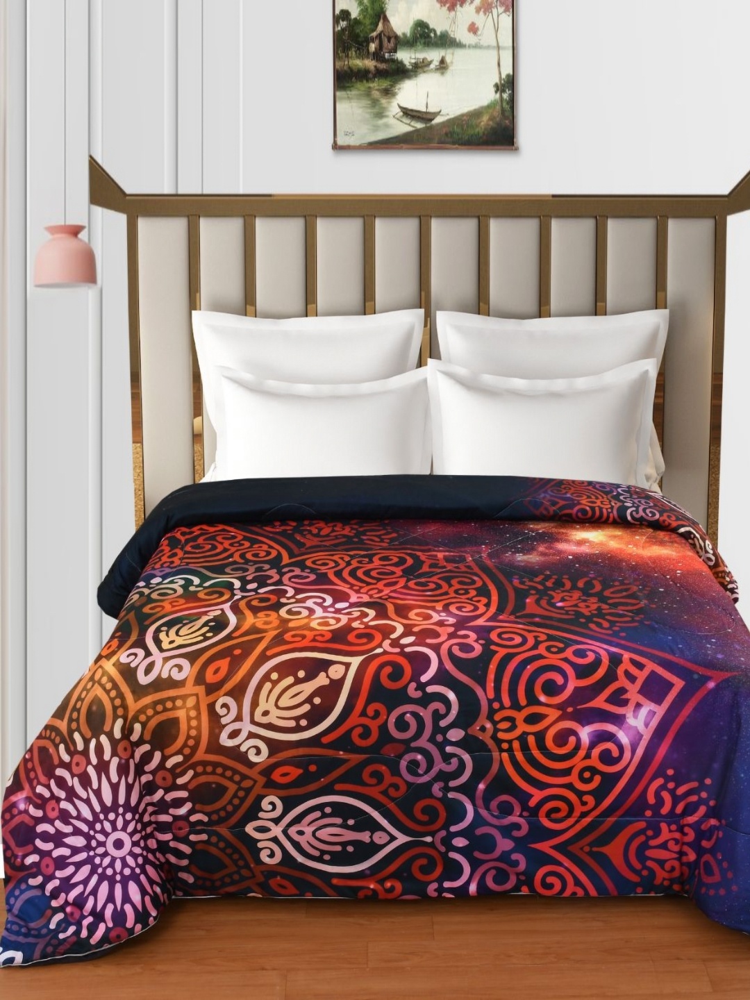 

Florida Fabia Black & Orange Ethnic Motifs 120 GSM Reversible AC Double Bed Comforter