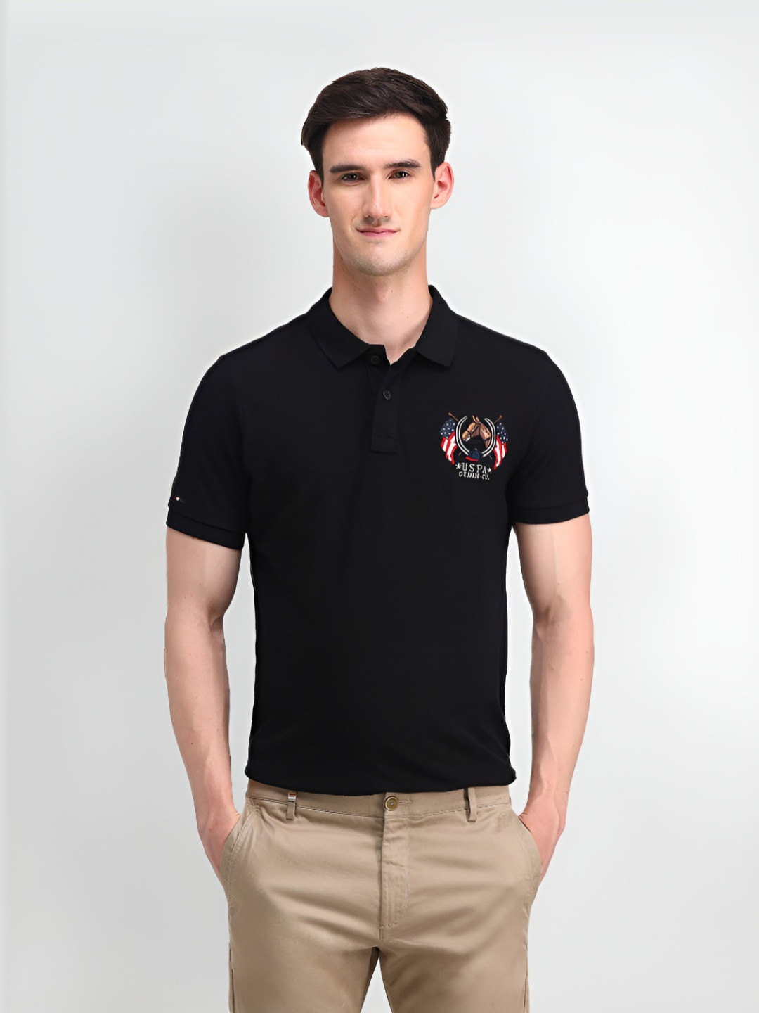 

U.S. Polo Assn. Denim Co. Men Solid Polo Collar Cotton Slim Fit T-Shirt, Black