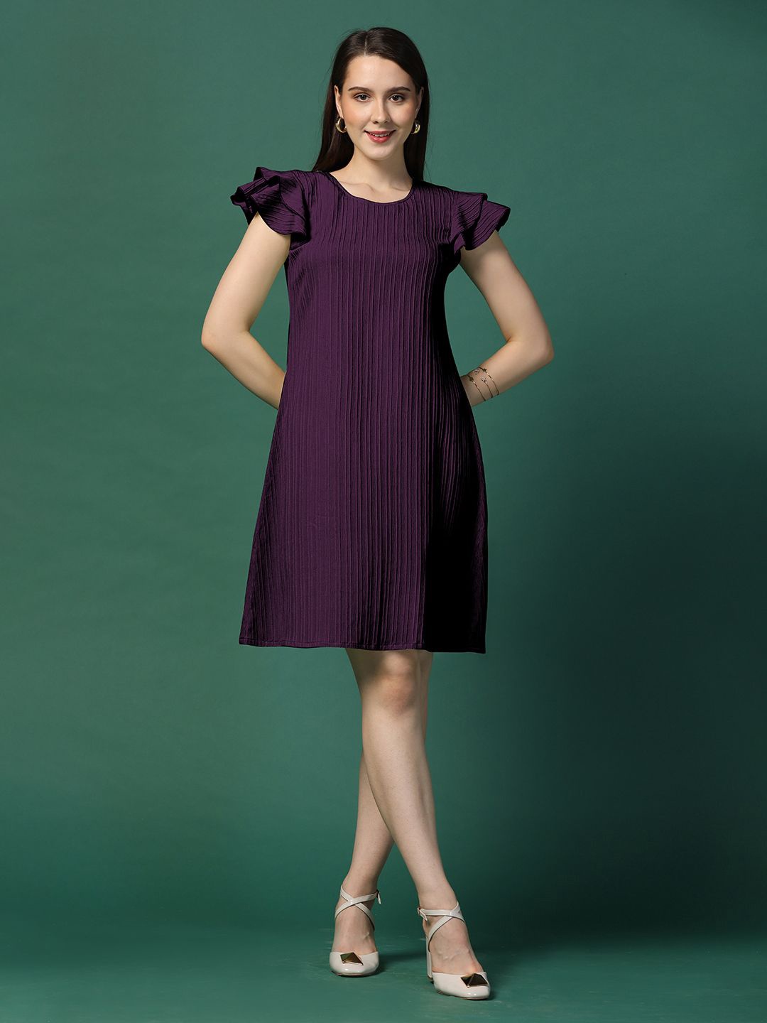 

OMPAX Flutter Sleeve A-Line Dress, Purple