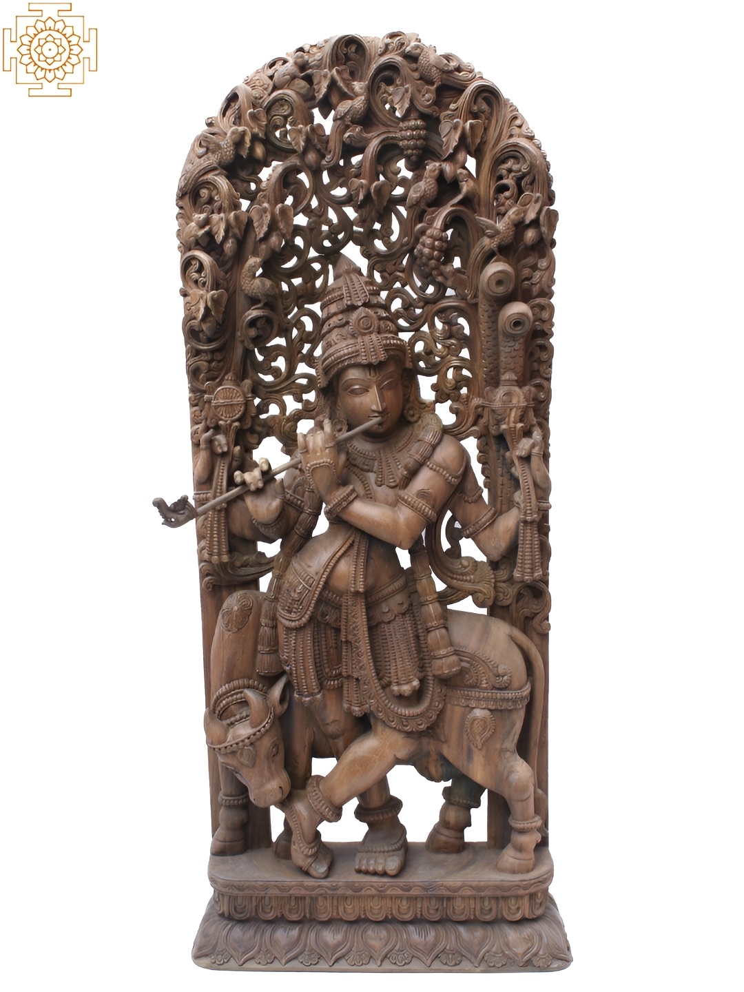 

Exotic India Brown Wooden Bhagawan Venugopal Religious Idol Showpiece