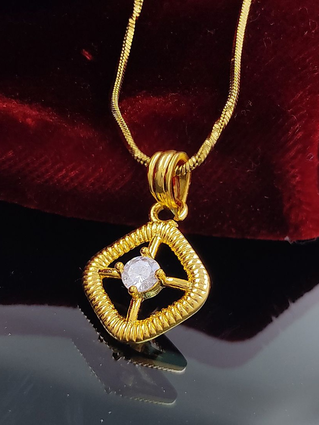 

Saizen Gold-Plated Stone Studded Square Pendants with Chains