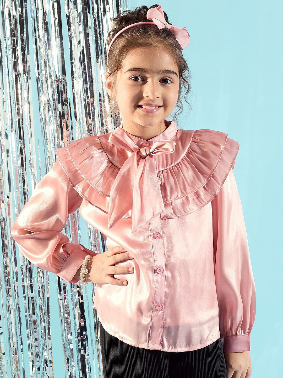 

Peppermint Tie-Up Neck Chambray Top, Peach