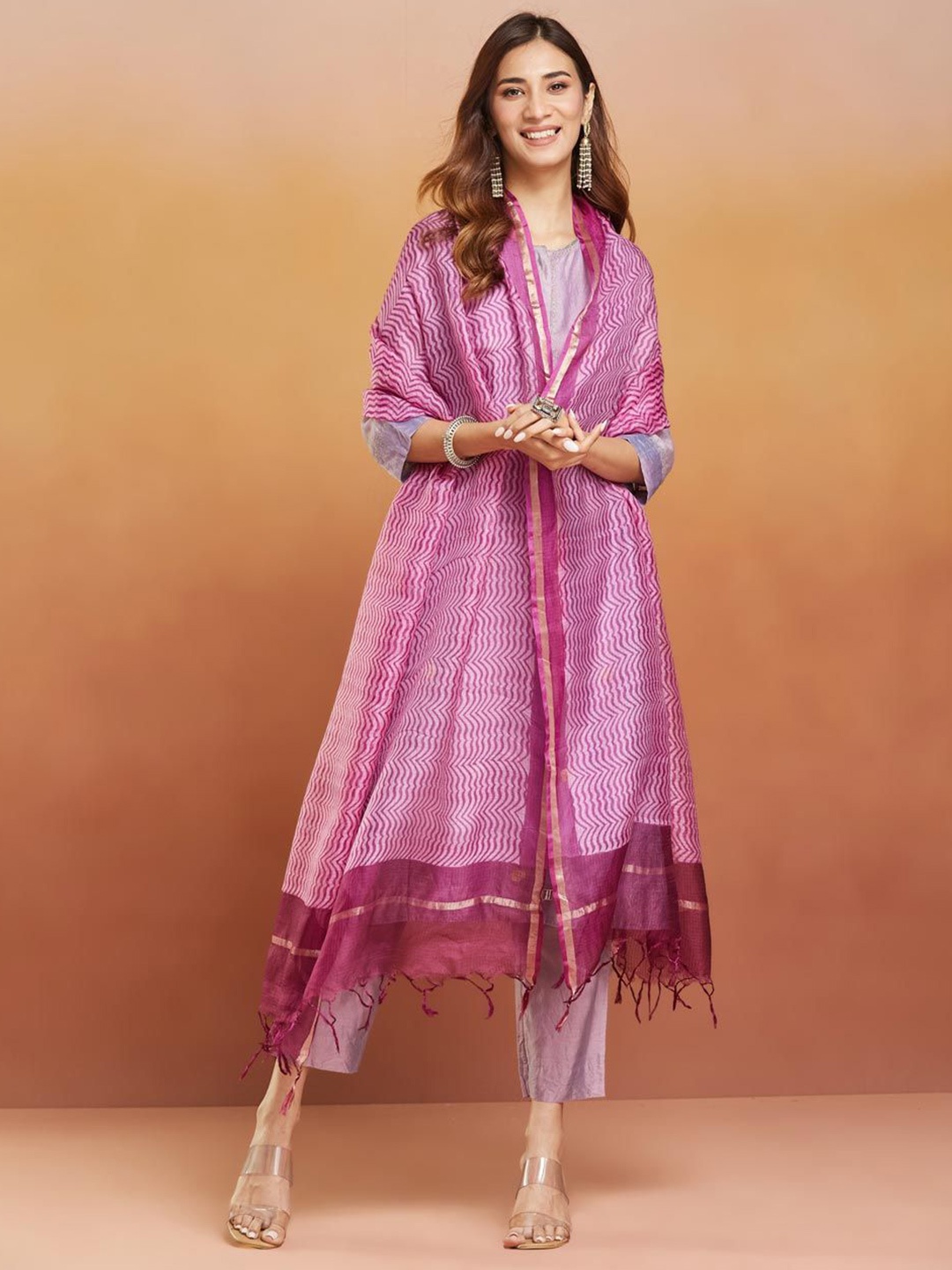 

Fabindia Printed Zari Dupatta, Purple