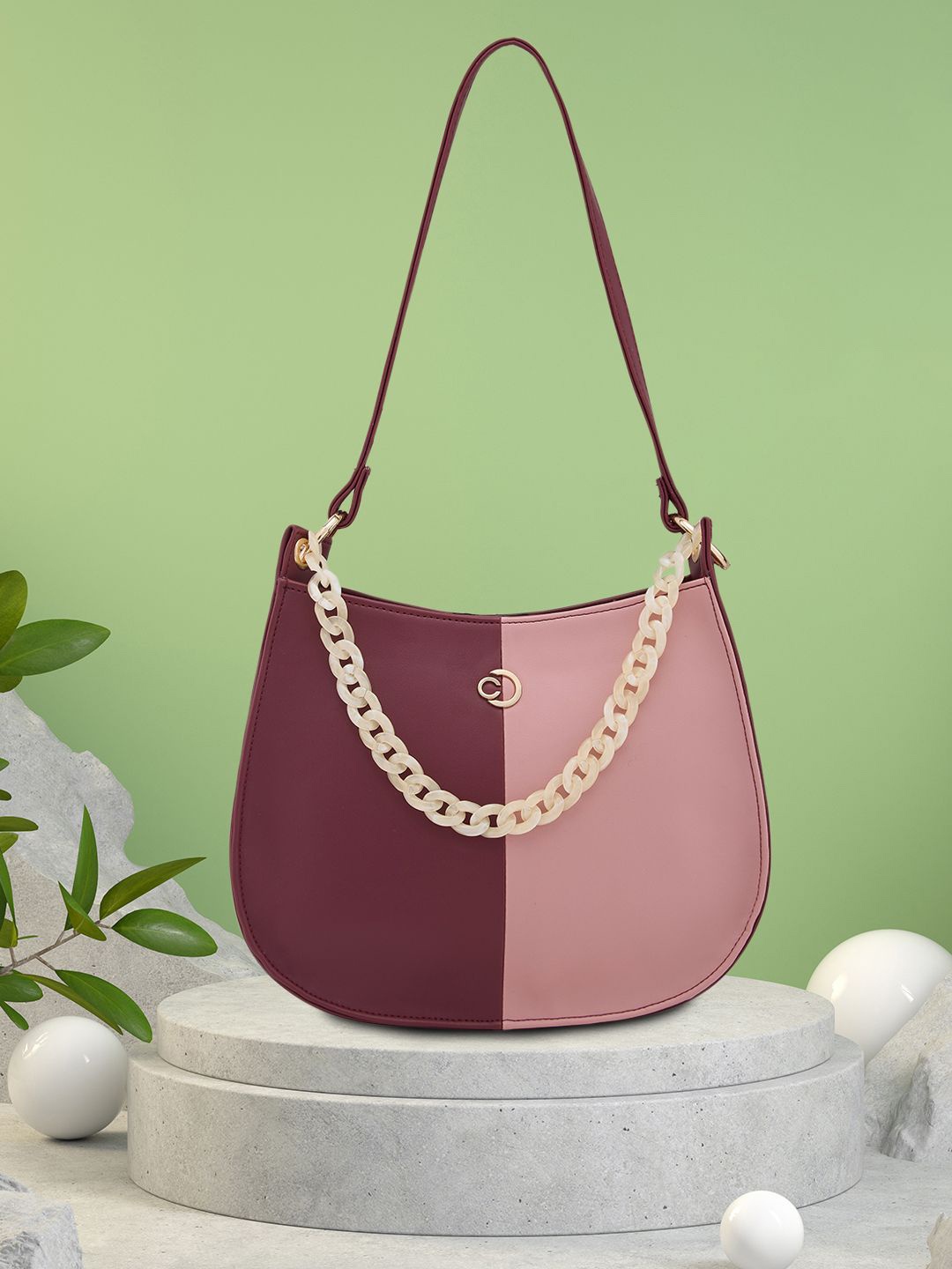 

Caprese Structured Hobo Bag with Applique, Burgundy