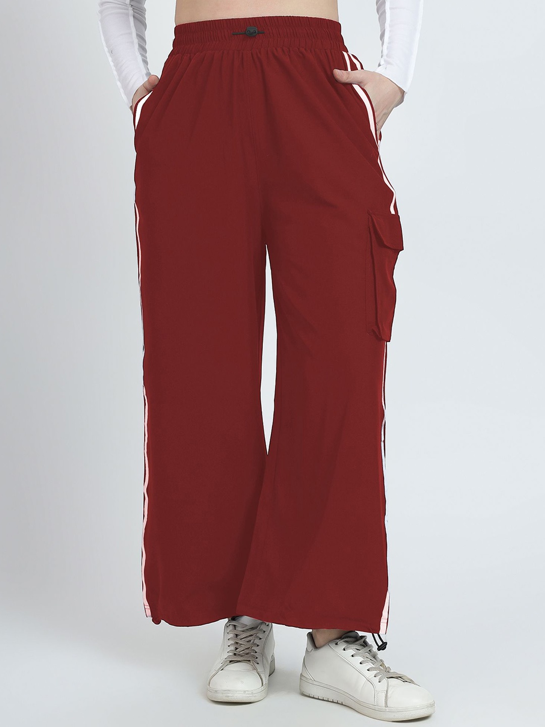 

TABADTOD Women Striped Relaxed Loose Fit Trousers, Maroon