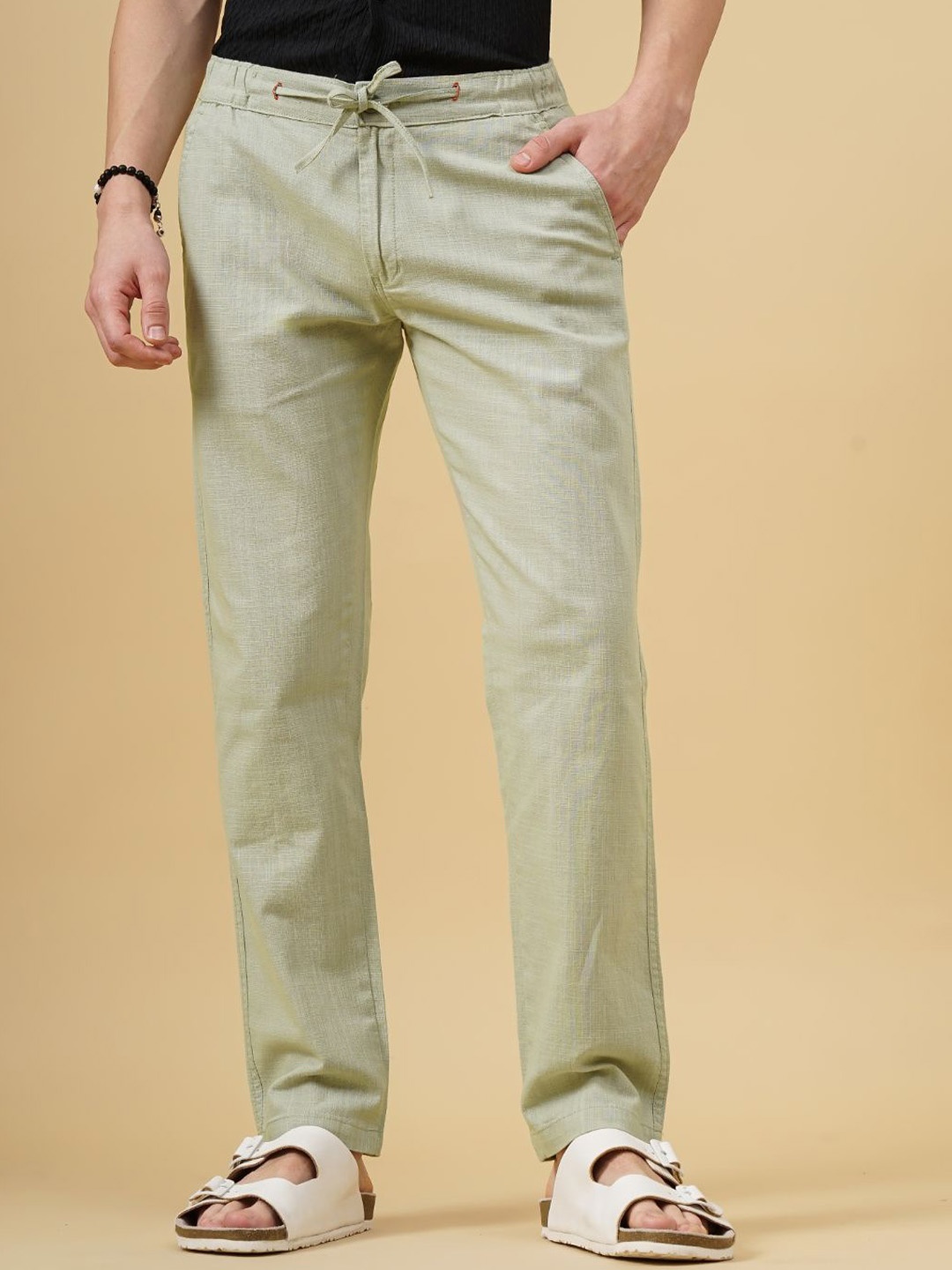 

PAUL STREET Men Relaxed Loose Fit Trousers, Green