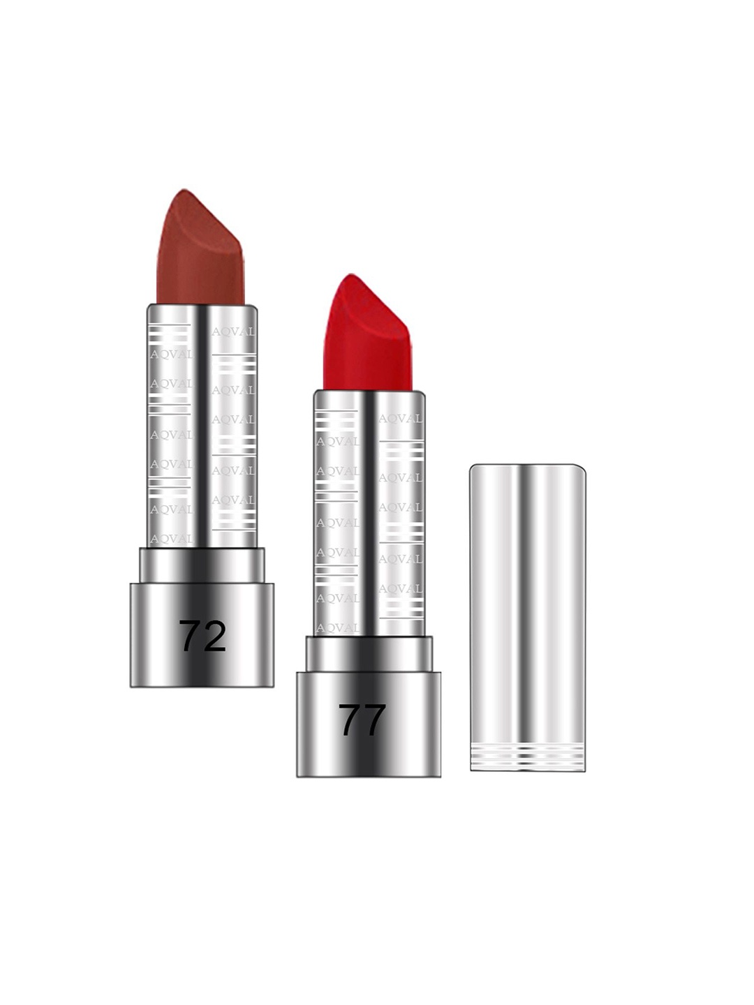 

AQVAL Set Of 2 Long Lasting Bullet Matte Lipstick - 10g Each - Shades 72 & 77, Red