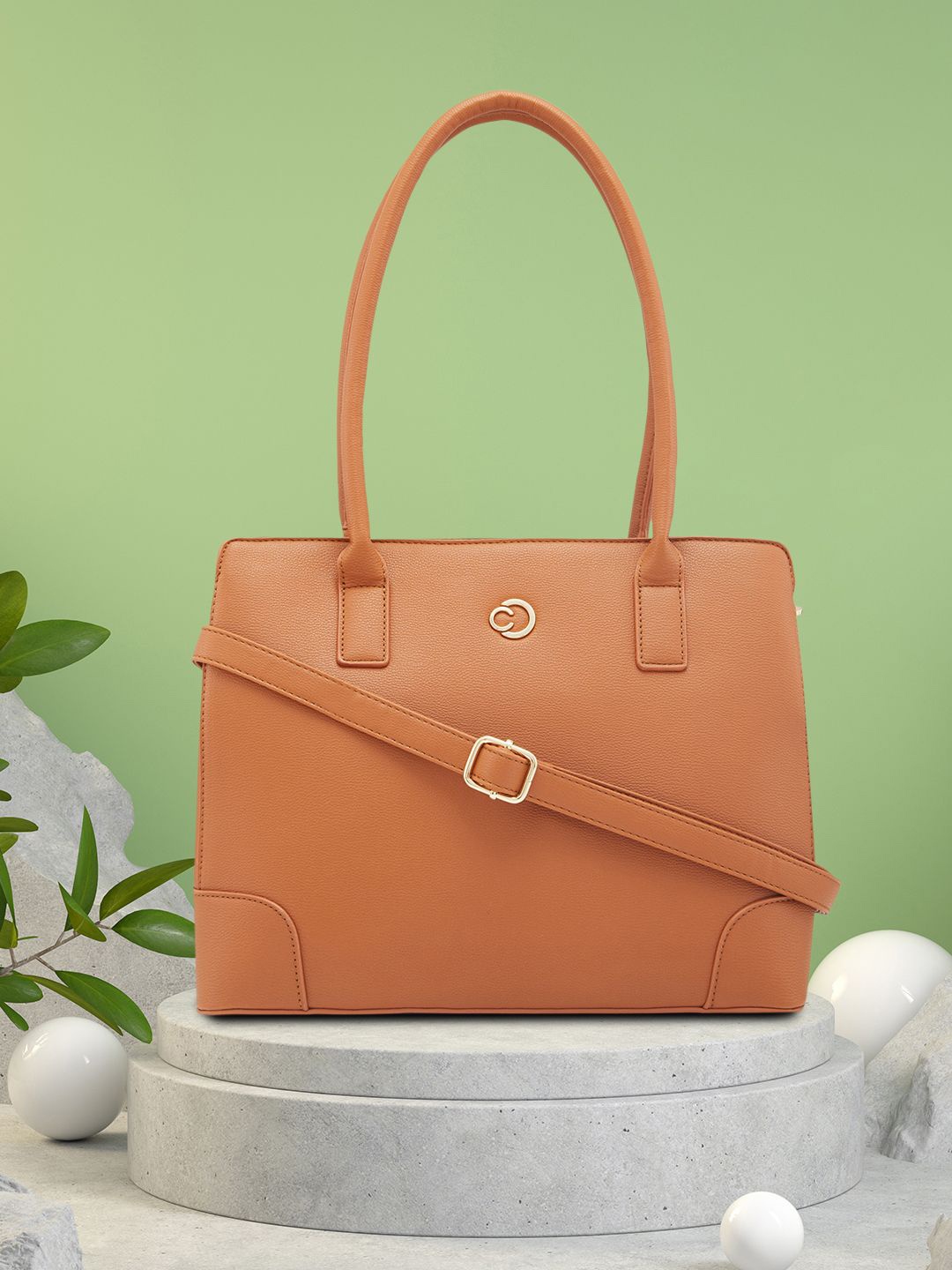 

Caprese Structured Satchel with Cut Work, Tan