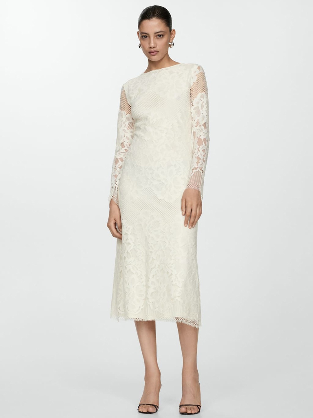 

MANGO Lace A-Line Midi Dress, Off white