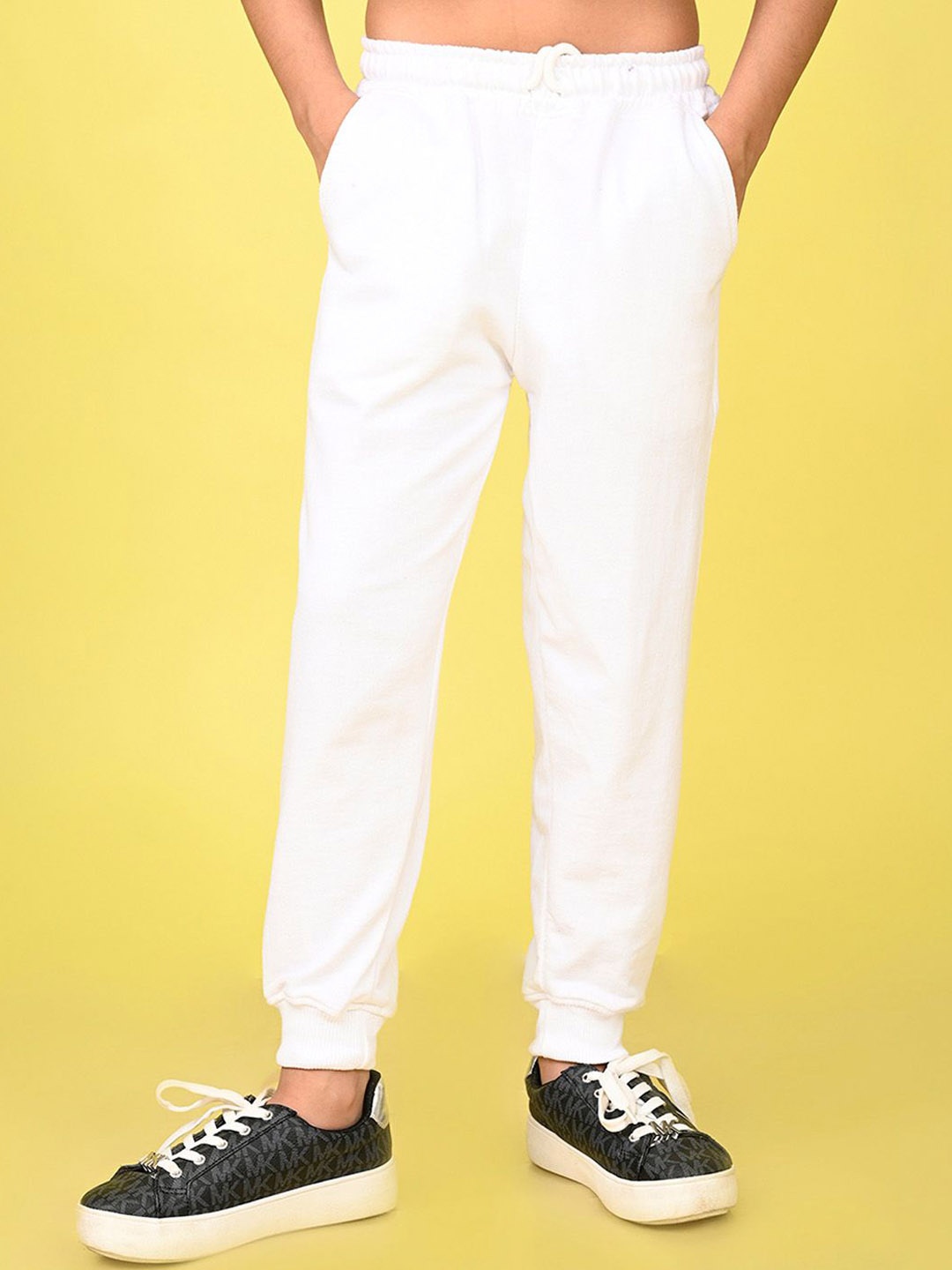 

NUSYL Girls Solid Mid Rise Joggers, White