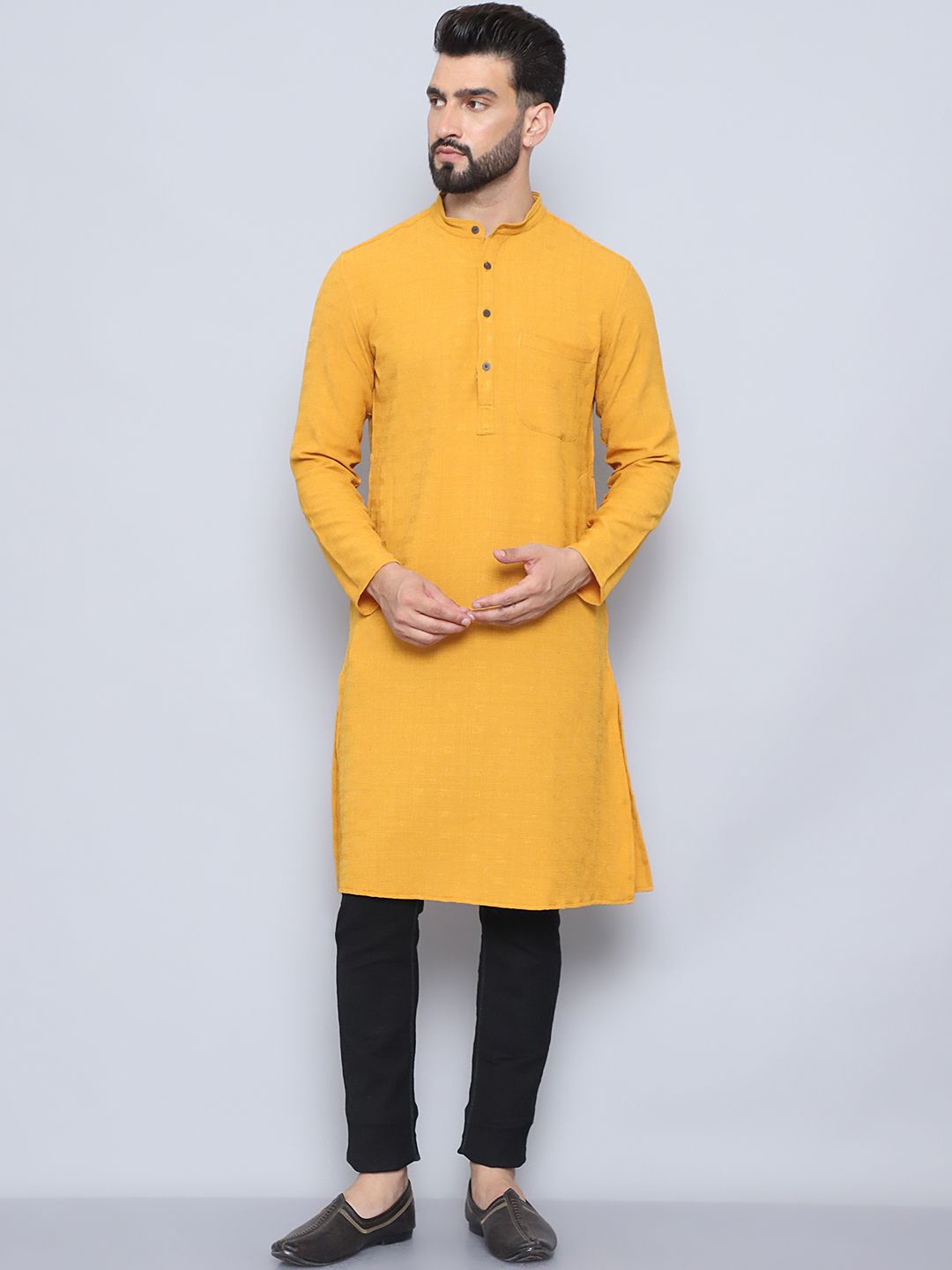 

even Mandarin Collar Pure Cotton Kurta, Yellow