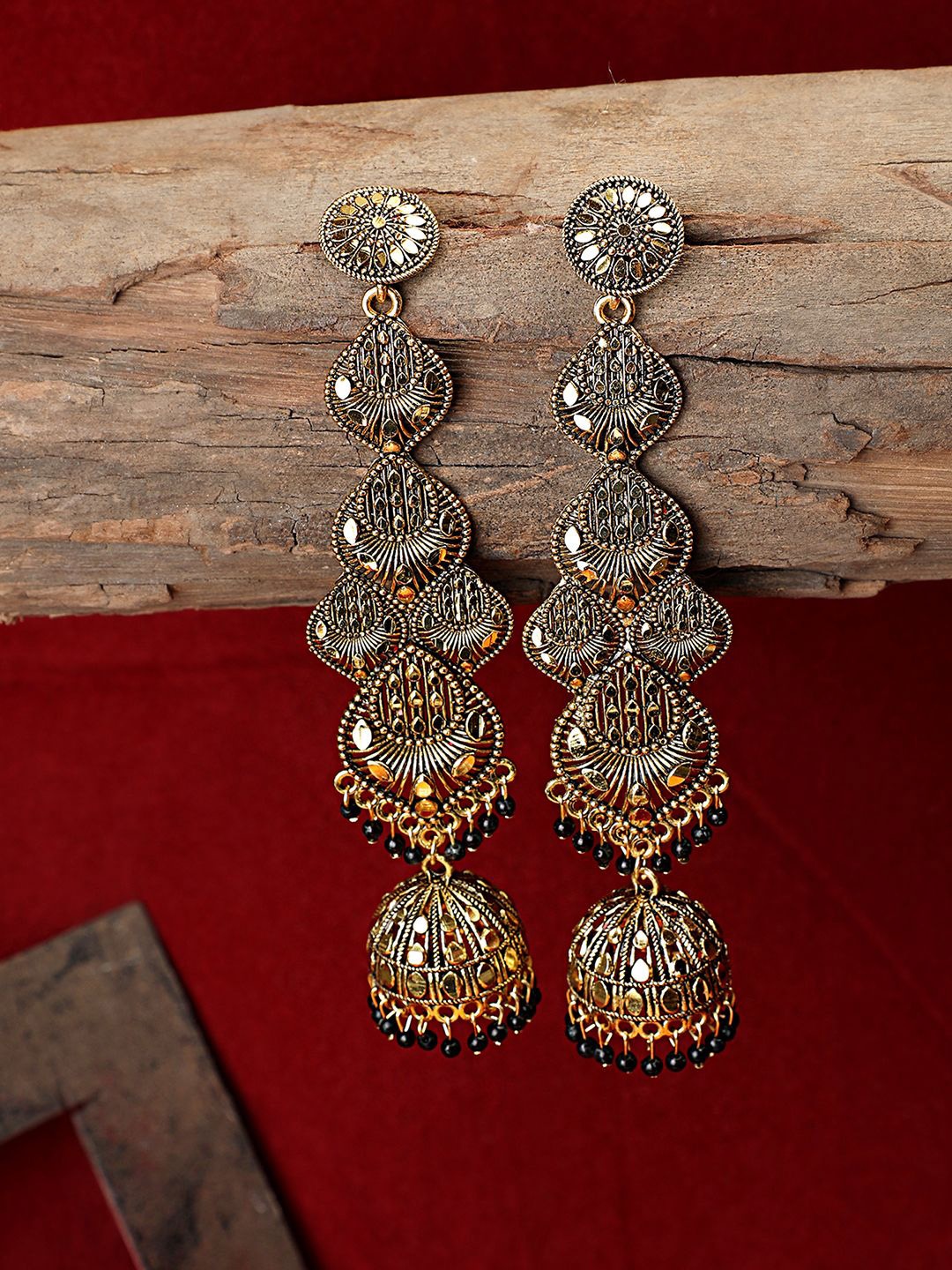 

MODE MANIA Gold Plated Contemporary Artificial Beaded Jhumkas, Black