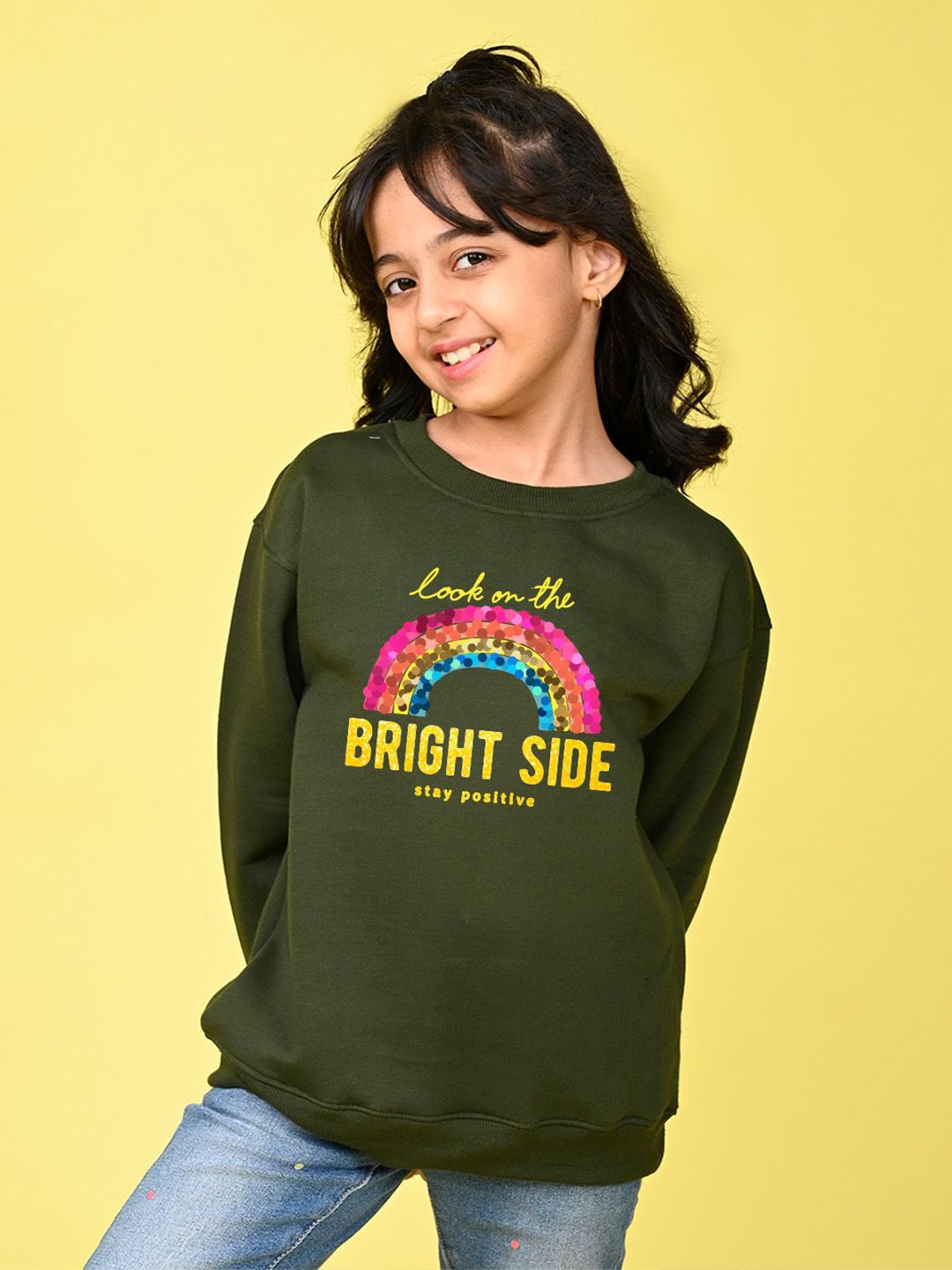 

NUSYL Girls Typography Printed Oversized Sweatshirt, Green