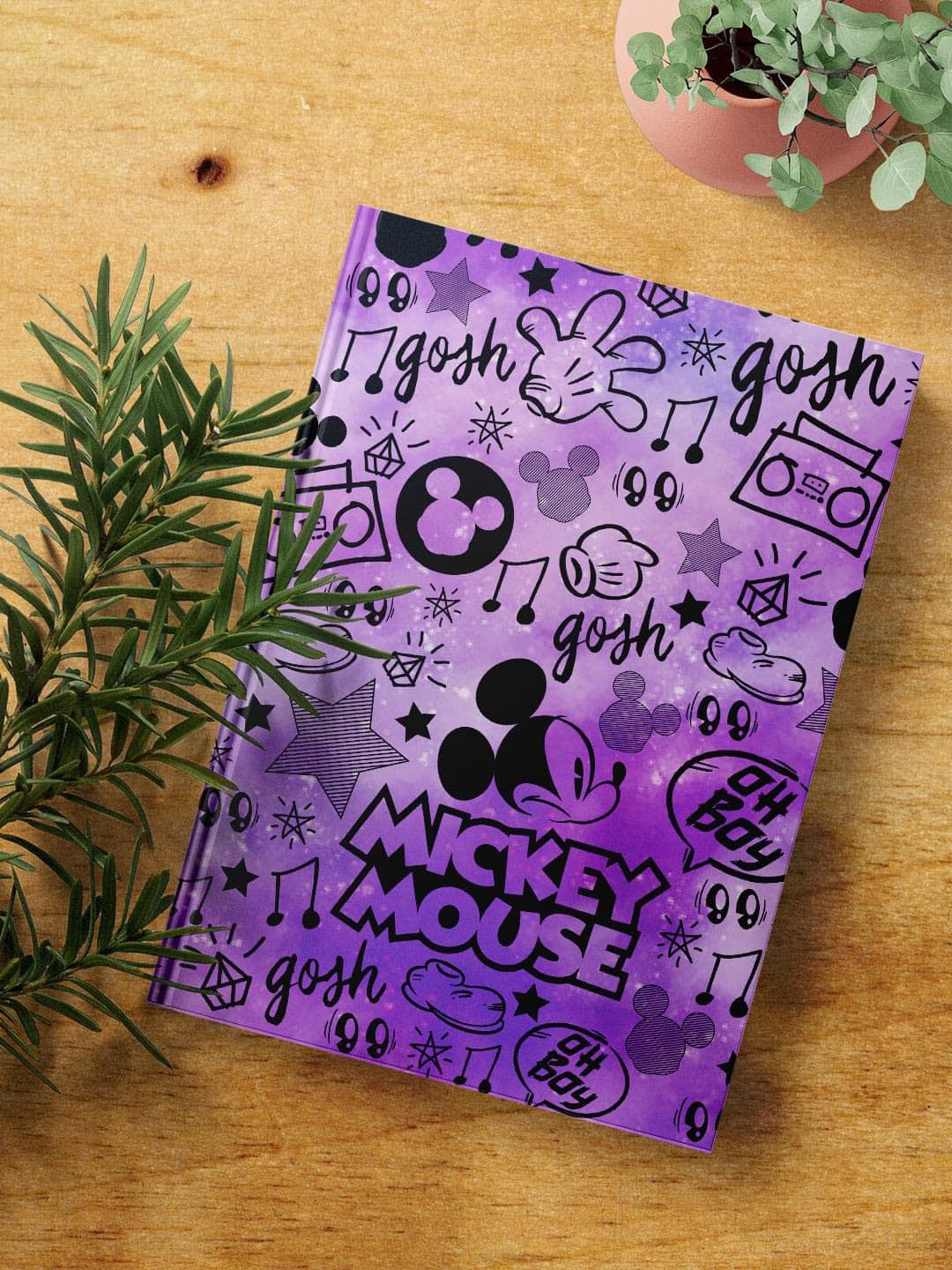 

macmerise Purple & Black Mickey Doodle Printed A5 Ruled Notebook