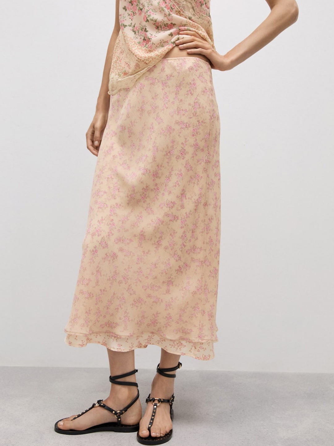 

MANGO Women Floral Print Maxi Skirt with Bow Detail, Pink