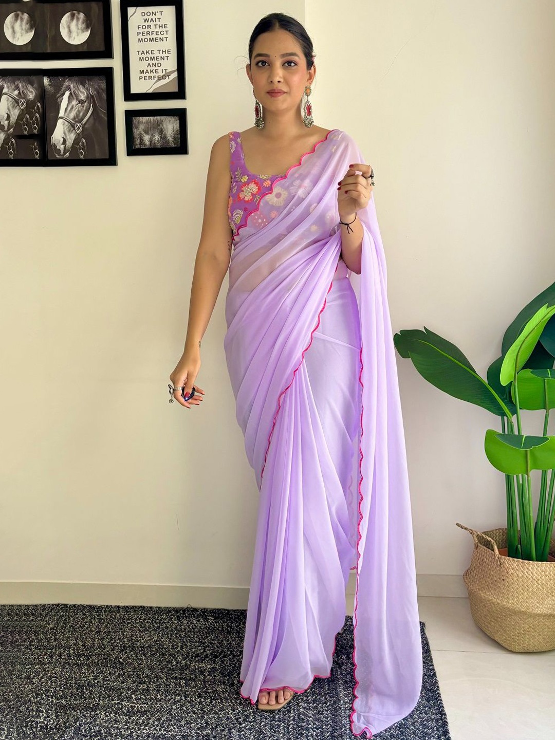 

SGF11 Sequinned Pure Georgette Saree, Lavender