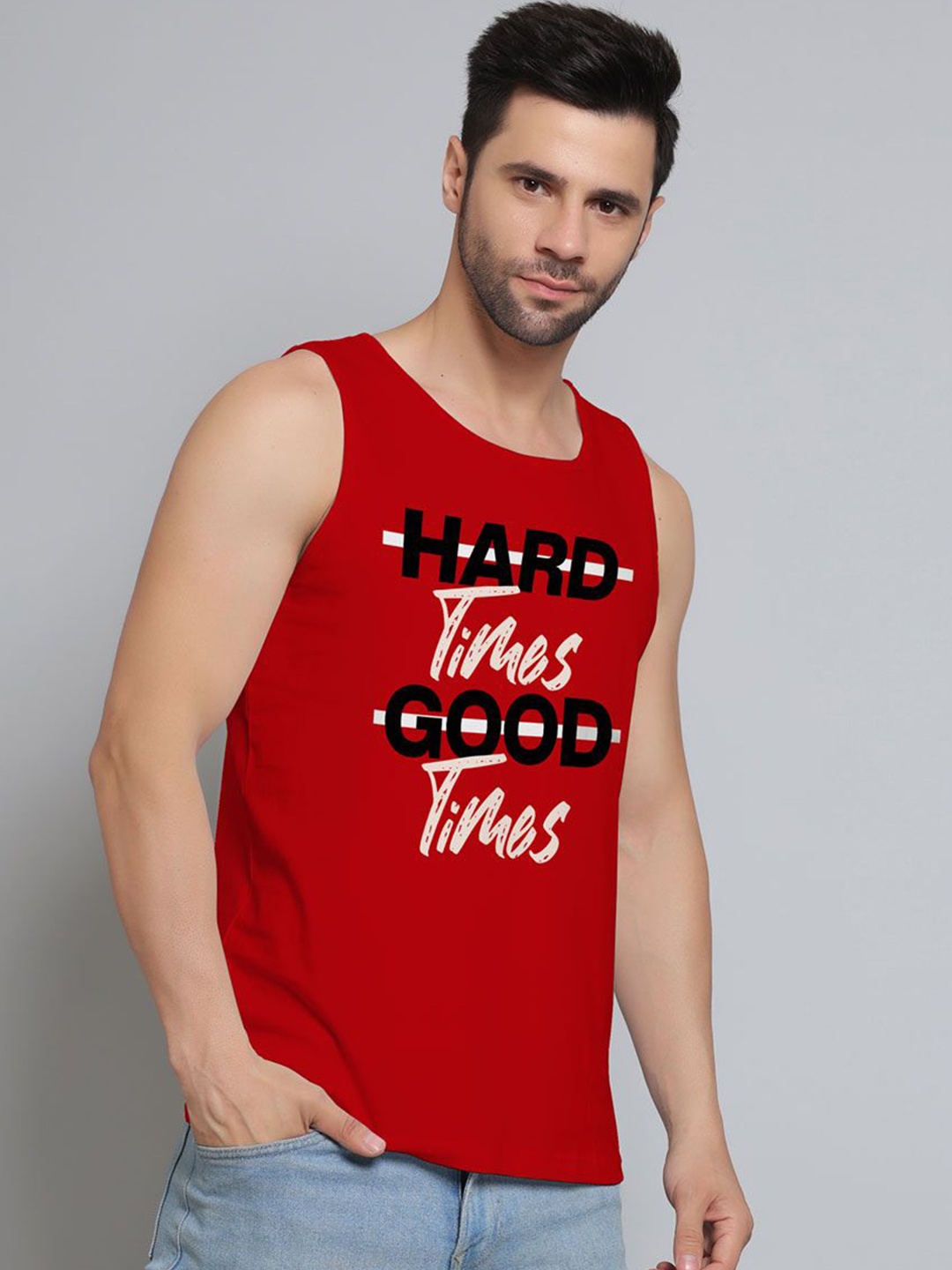 

DAB SHARK Men Printed Sleeveless Innerwear Gym Vests, Red