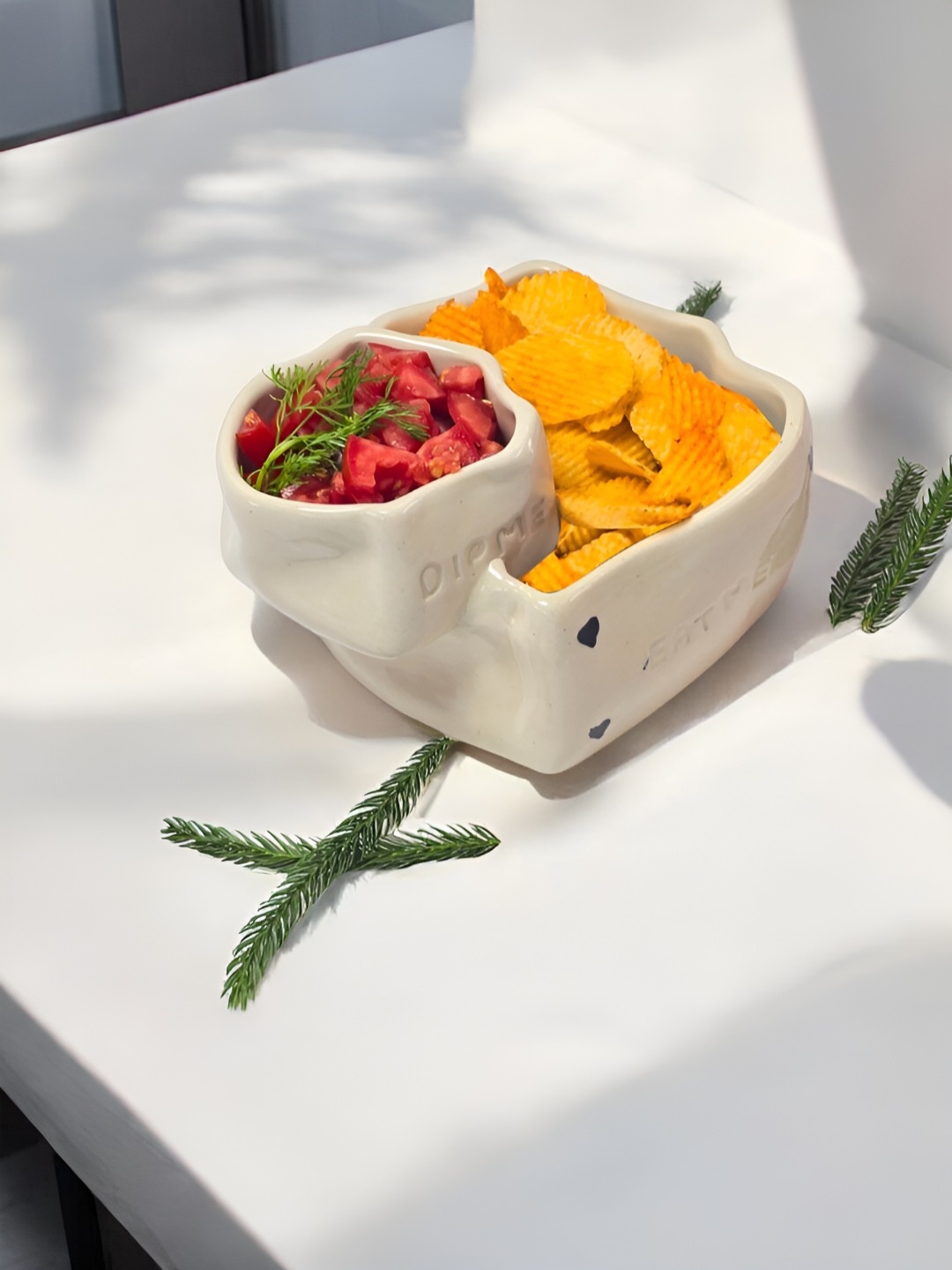

Folkstorys Beige Ceramic Glossy Chip & Dip Bowl