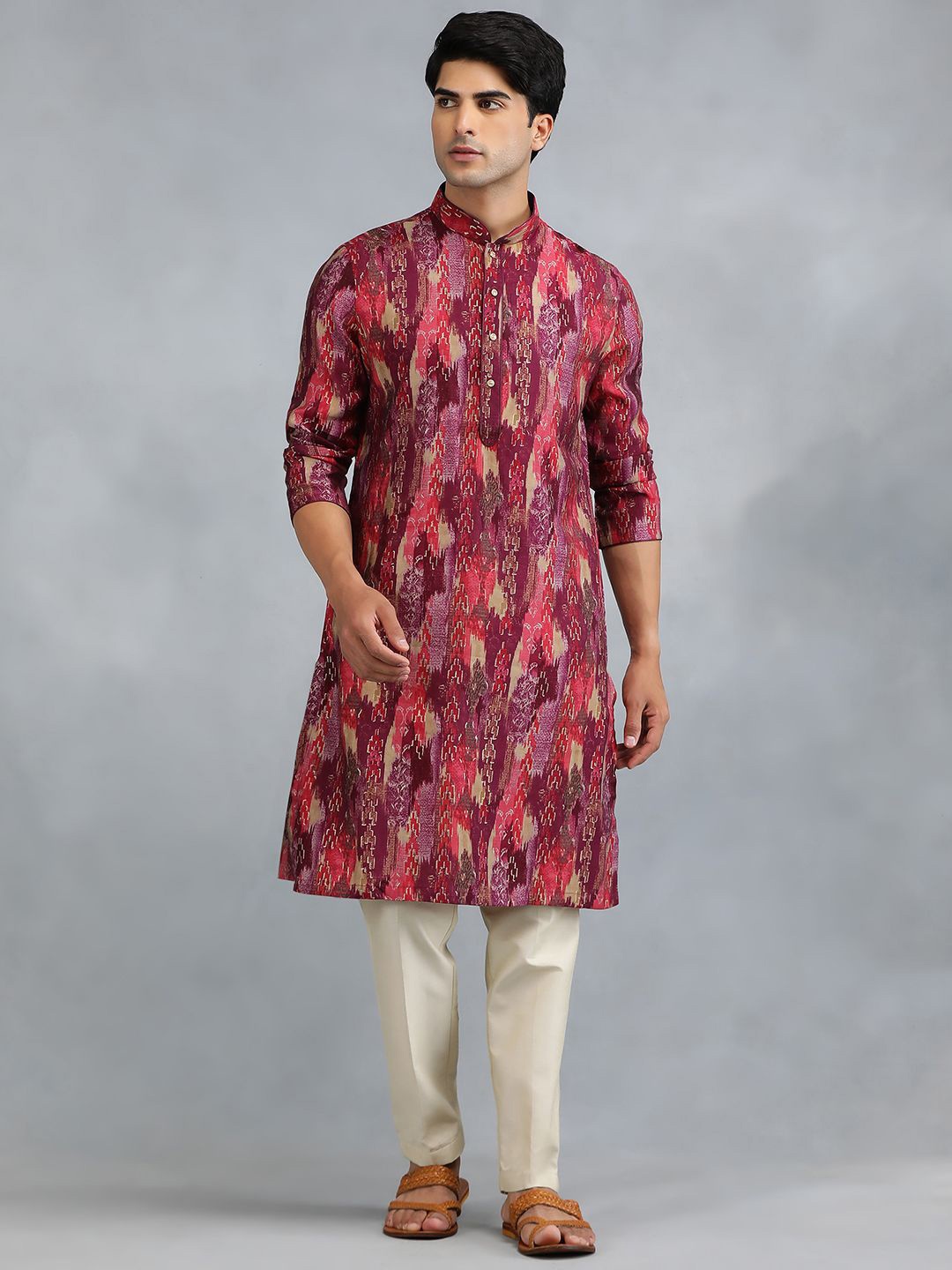 

THE KURTA COMPANY Abstract Printed Mandarin Collar Straight Kurta, Red