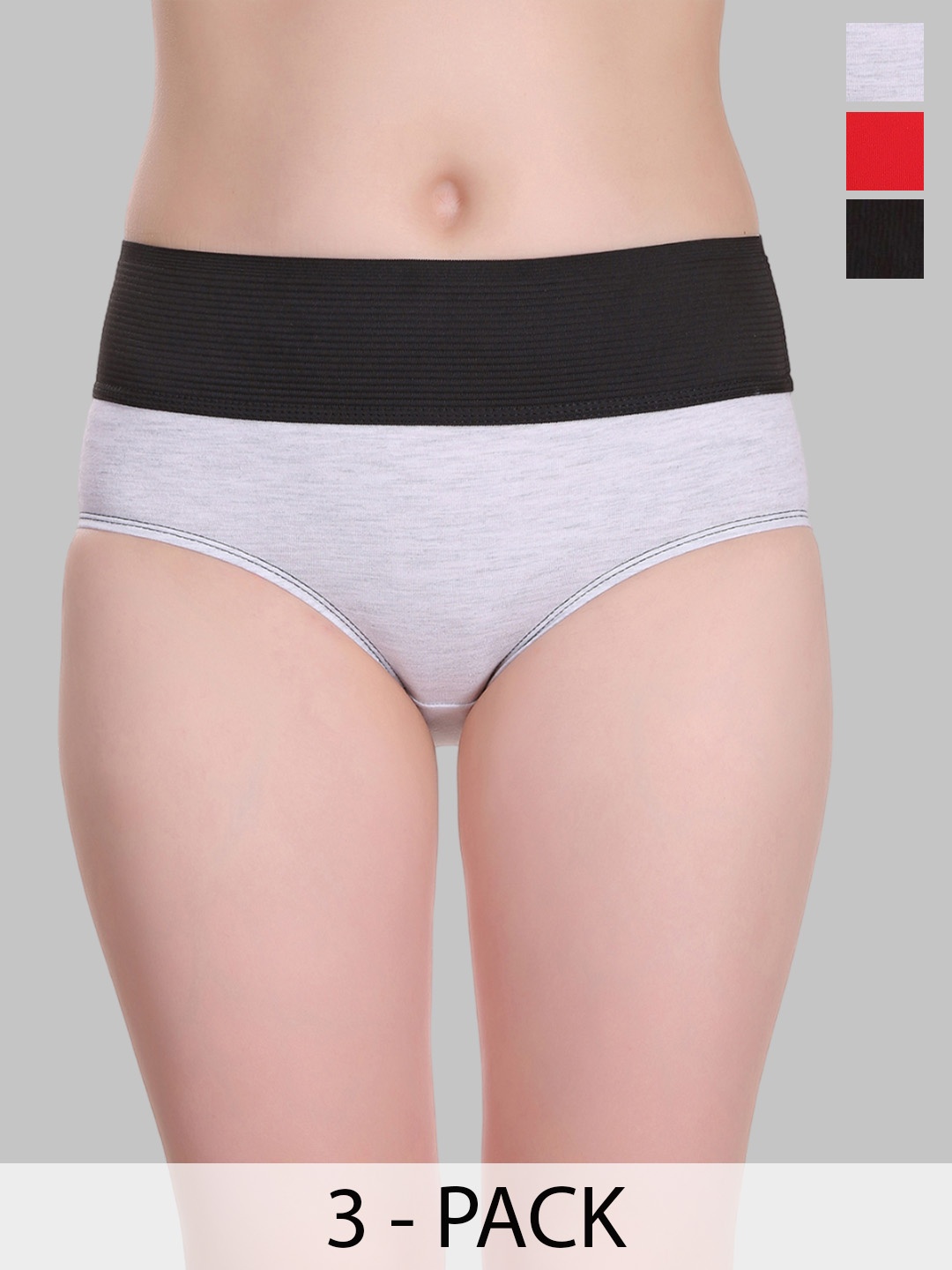 

SELFCARE Pack Of 3 Tummy Control Mid Rise Hipster Briefs, Grey
