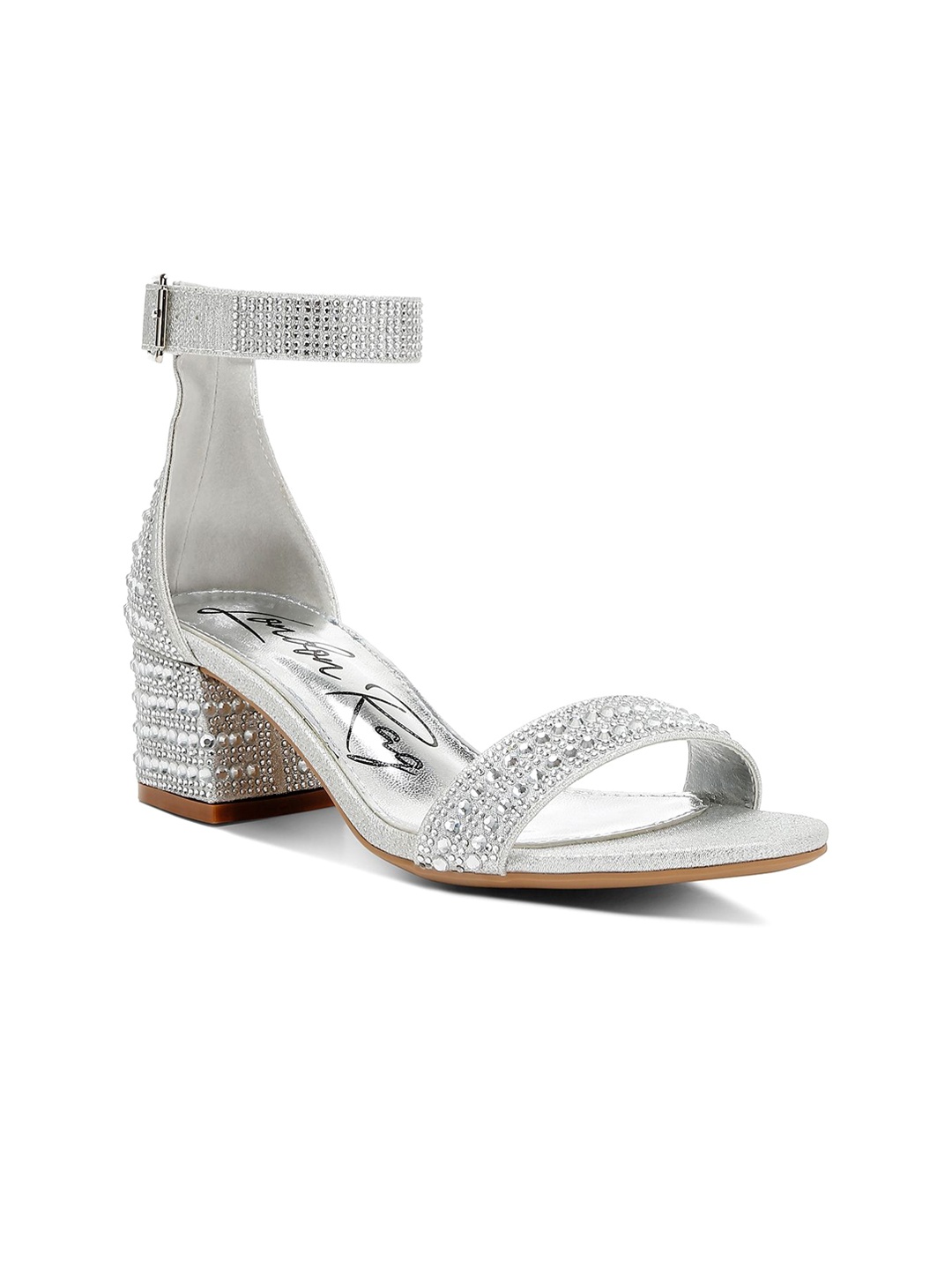 

London Rag Women Embellished Block Heels Sandals, Silver