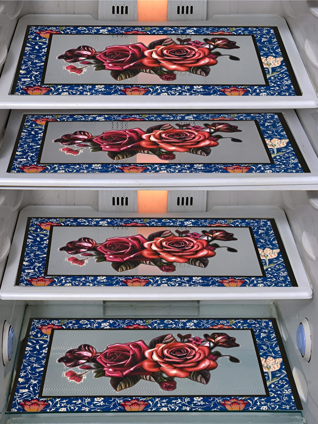 

LooMantha Blue & Transparent 4 Pieces Floral Printed Fridge Mats