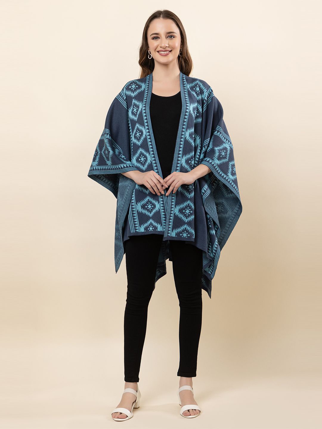 

Anouk Grey Geometric Printed Winter Open Front Shrug