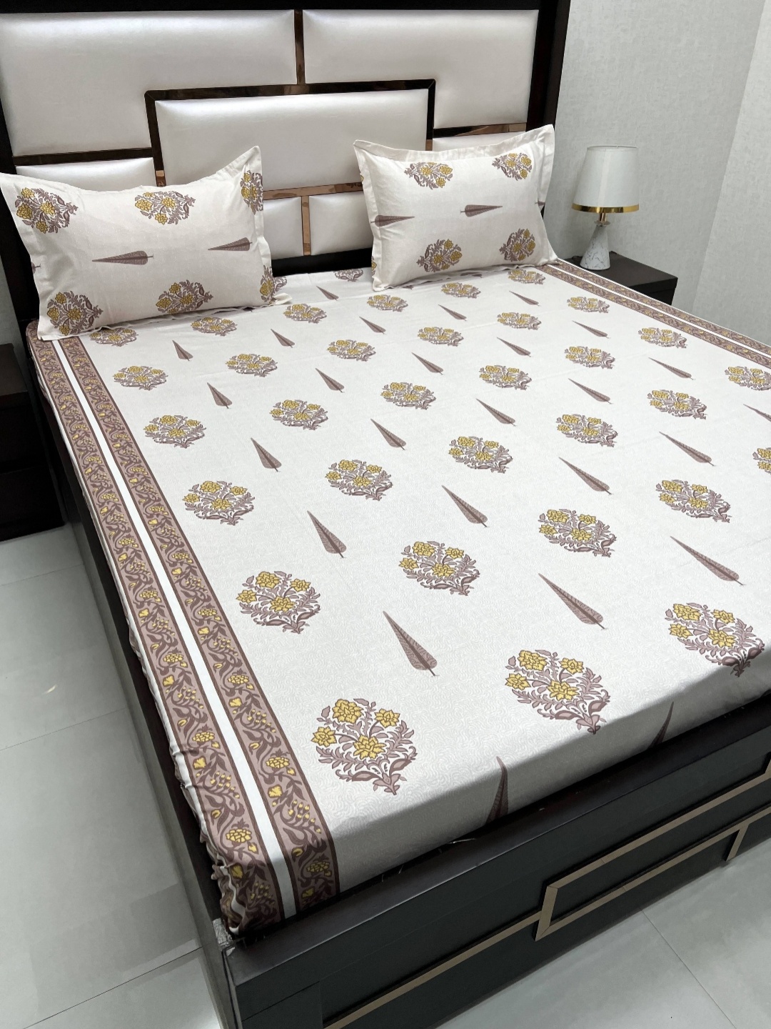 

Pure Decor Royal Passion Beige & Brown Ethnic 380 TC Queen Bedsheet With 2 Pillow Covers