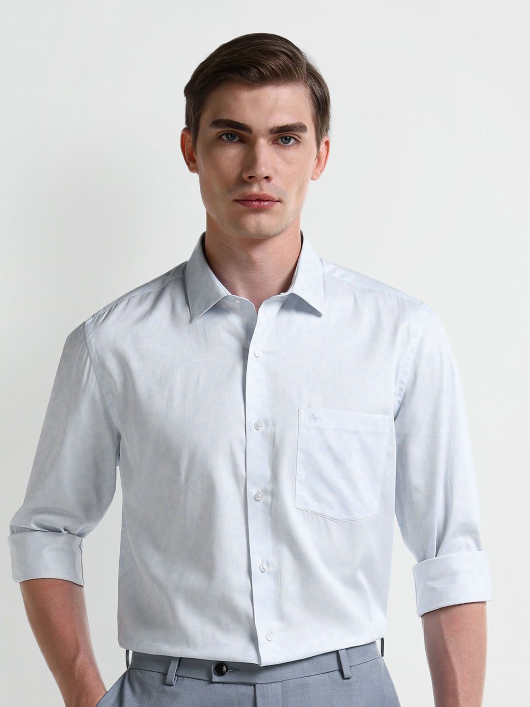 

Arrow Men Classic Cutaway Collar Textured Cotton Formal Shirt, Blue