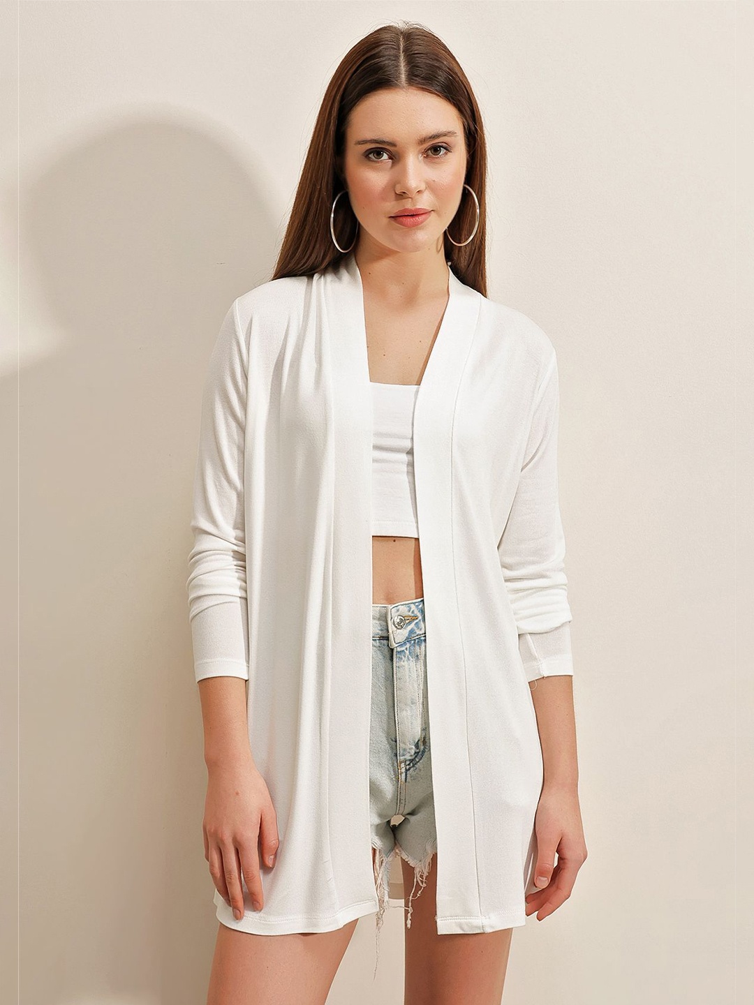 

BIGDART Open Front Shrug, White
