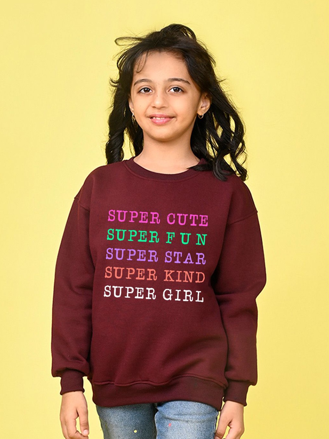

NUSYL Girls Graphic Typography Oversized Sweatshirt, Maroon