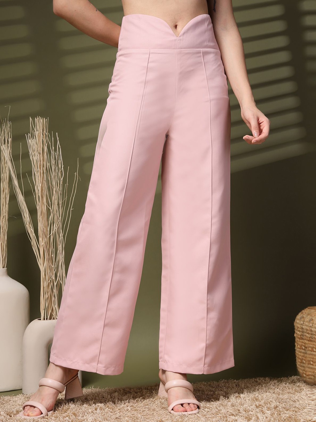 

plusS Women Loose Fit High-Rise Trousers, Pink