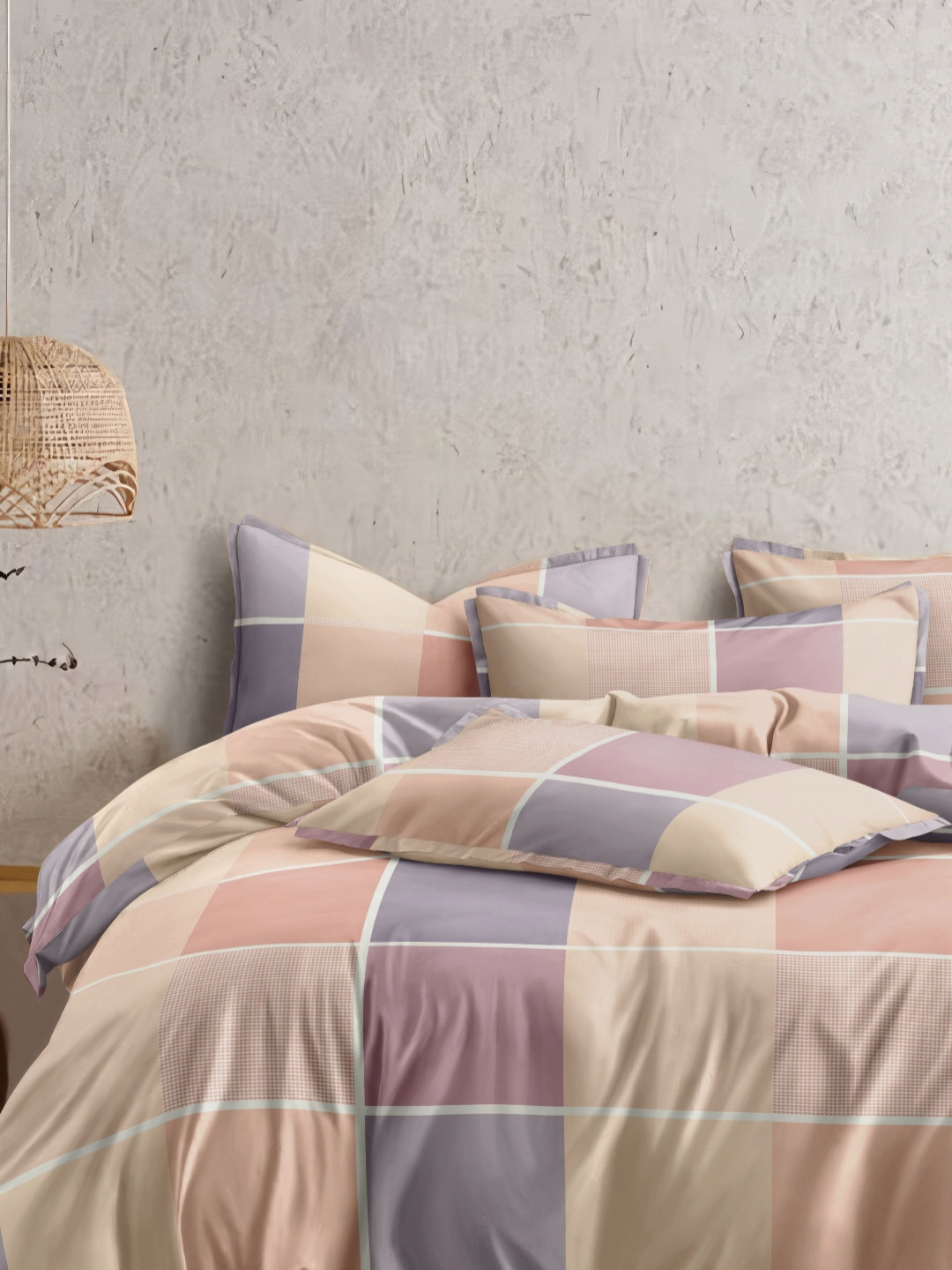 

Ariana Beige & Grey Geometric Microfiber 144 TC King Bedsheet with 2 Pillow Covers