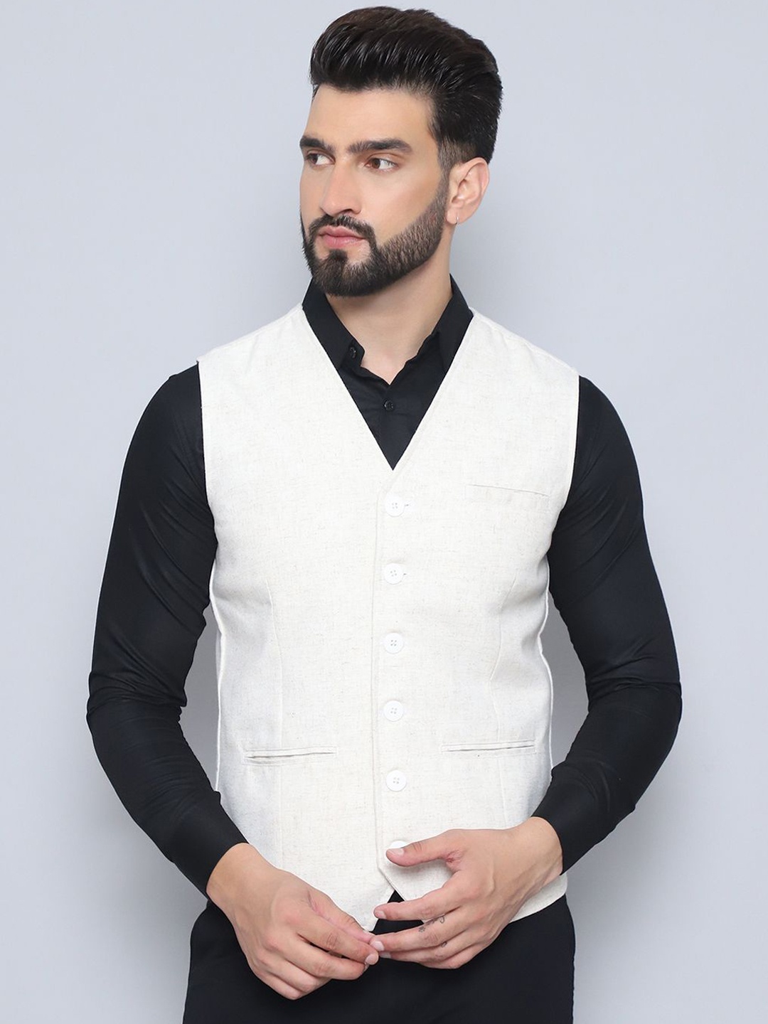 

even V-Neck Sleeveless Waistcoat, Off white