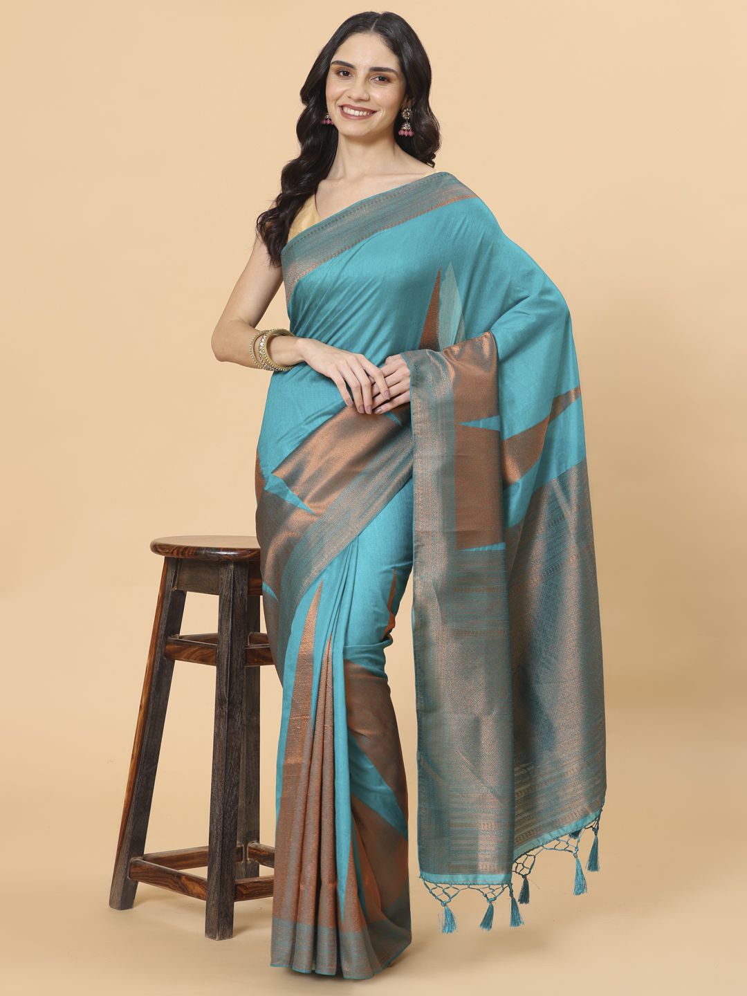 

Meena Bazaar Zari Art Silk Saree, Blue