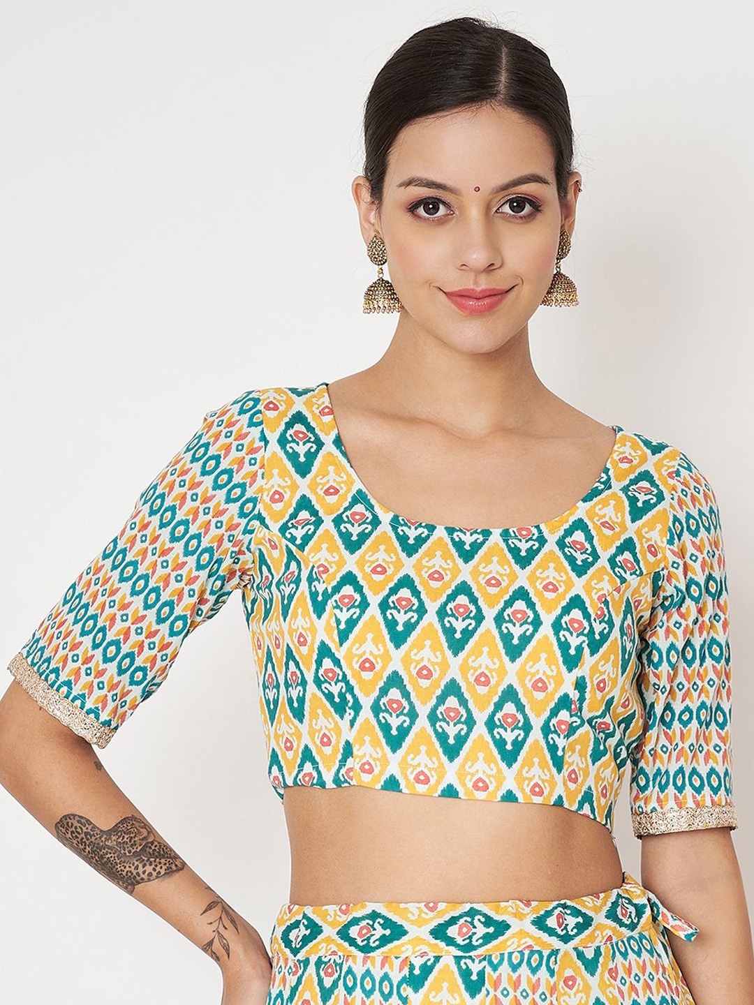 

studio rasa Printed Saree Blouse, Yellow