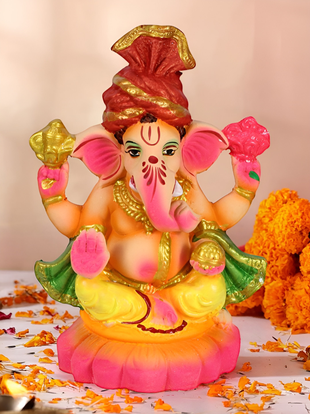 

TIED RIBBONS Yellow & Pink Lord Ganesh Idol Showpiece