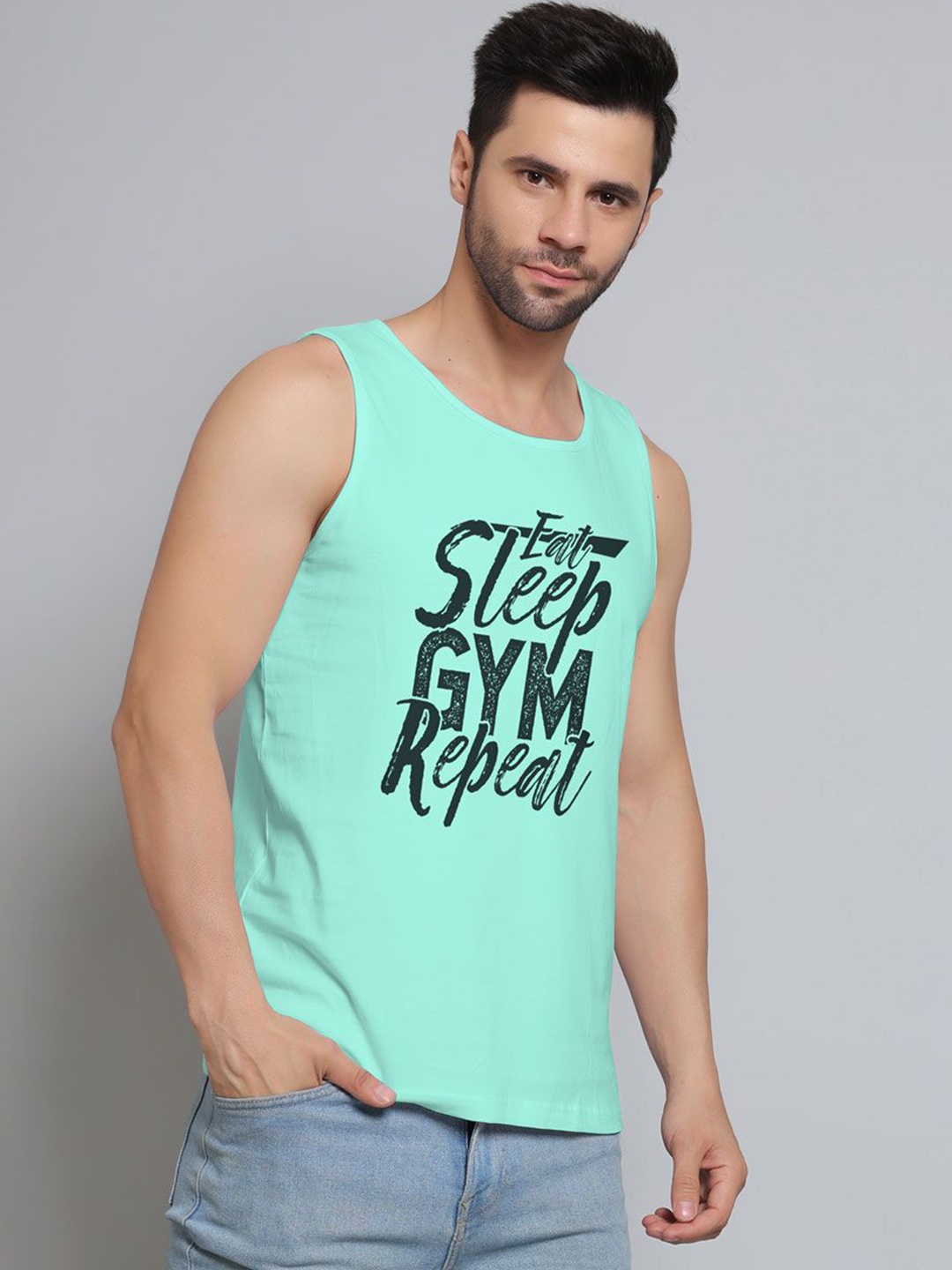 

DAB SHARK Printed Cotton Innerwear Vests, Blue