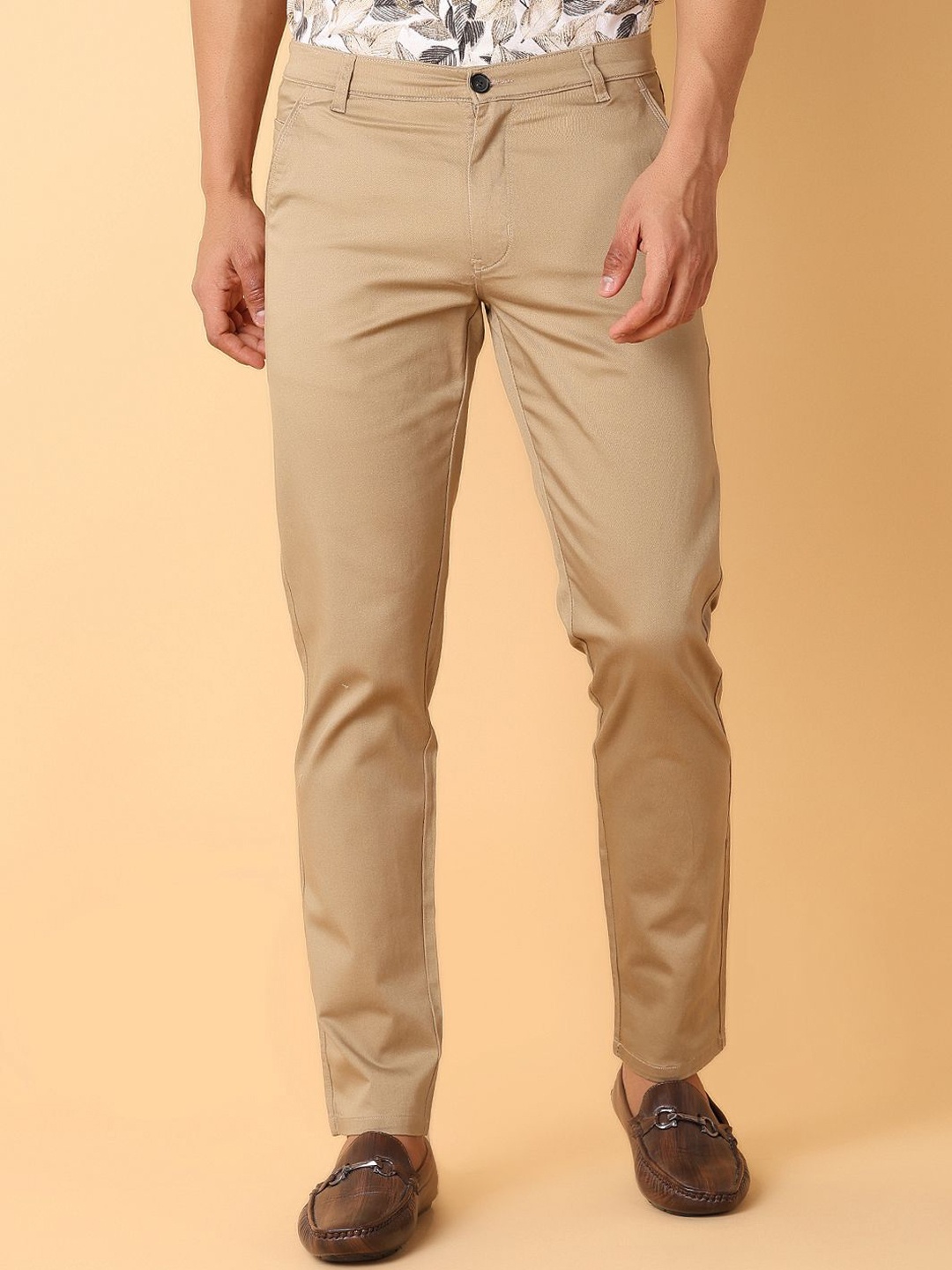 

V-Mart Men Slim Fit Chinos Trousers, Khaki
