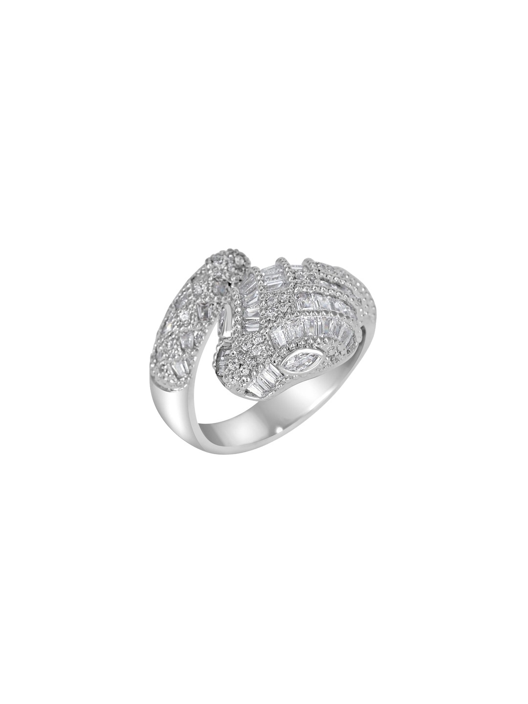 

WRAPGAME INDIA Rhodium Plated Cubic Zirconia Stone Studded Finger Ring, Silver