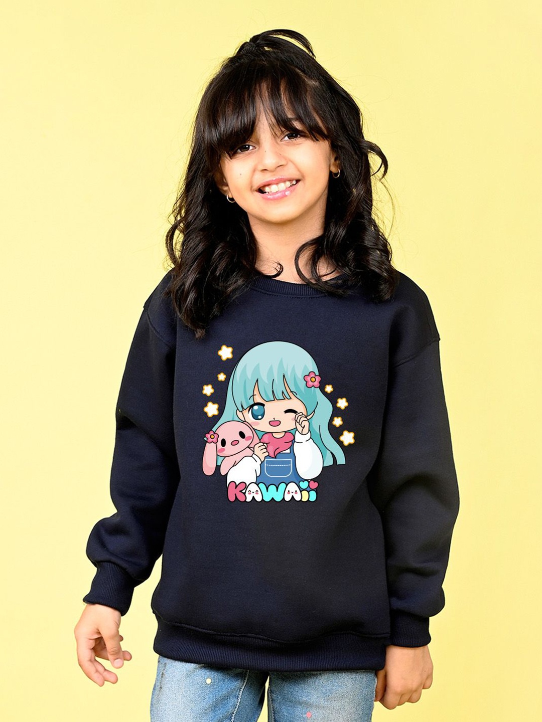 

NUSYL Girls Graphic Printed Oversized Sweatshirt, Navy blue