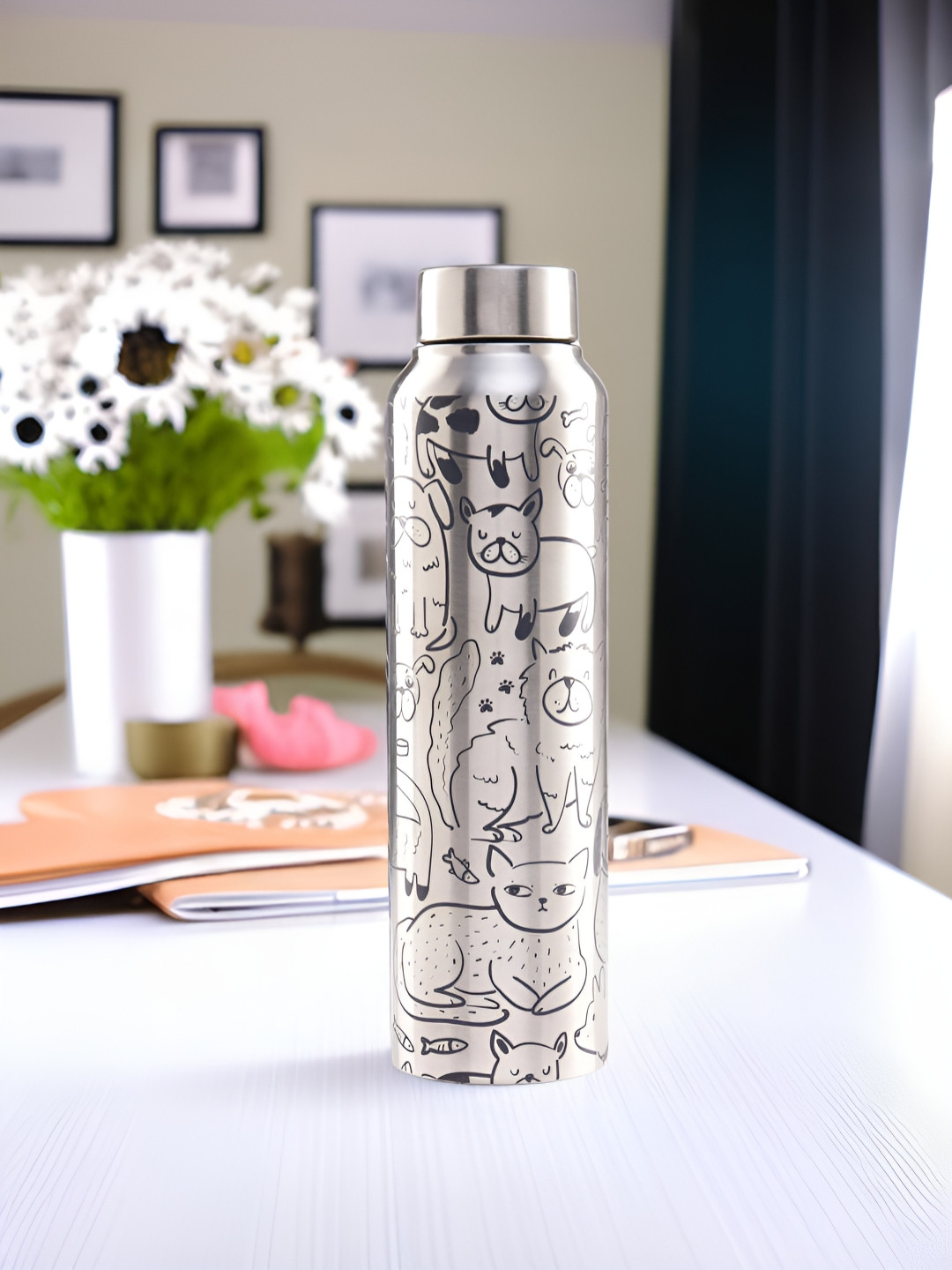 

UMAI Steel & Black Printed Rust Free BPA Free Stainless Steel Water Bottle-1L