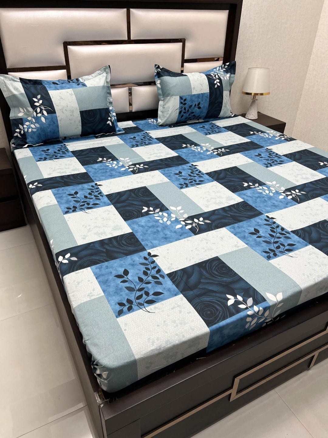 

Pure Decor Passion Fur Blue & Grey Floral 260 TC Queen Bedsheet With 2 Pillow Covers