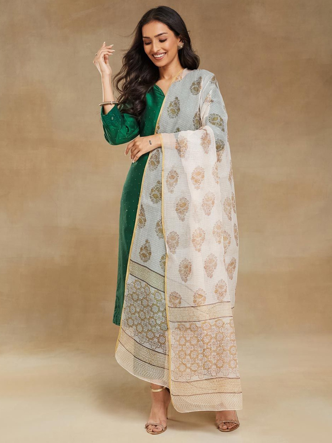 

Fabindia Cotton Silk Blend Dupatta, White