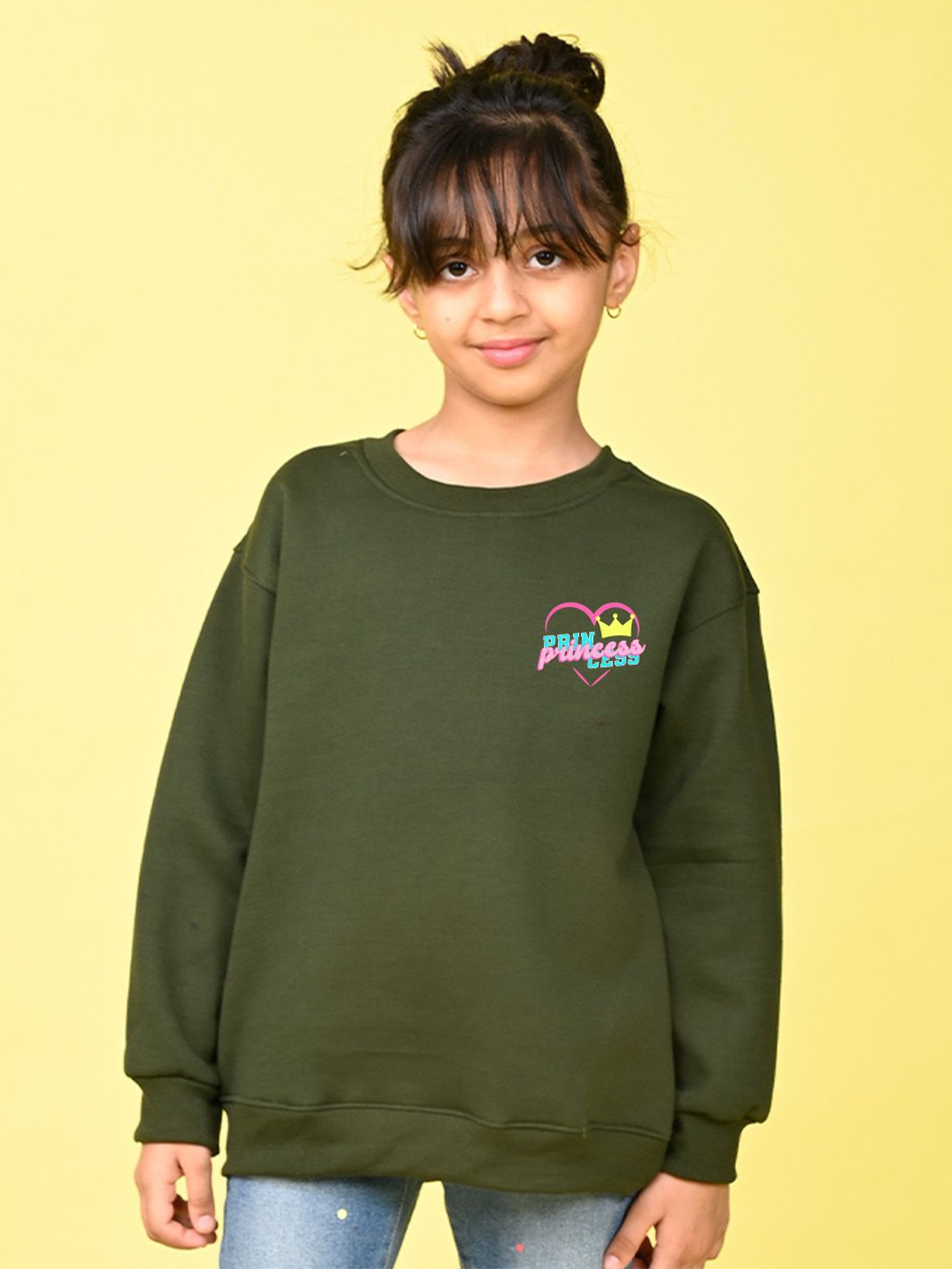 

NUSYL Girls Typography Printed Oversized Sweatshirt, Green