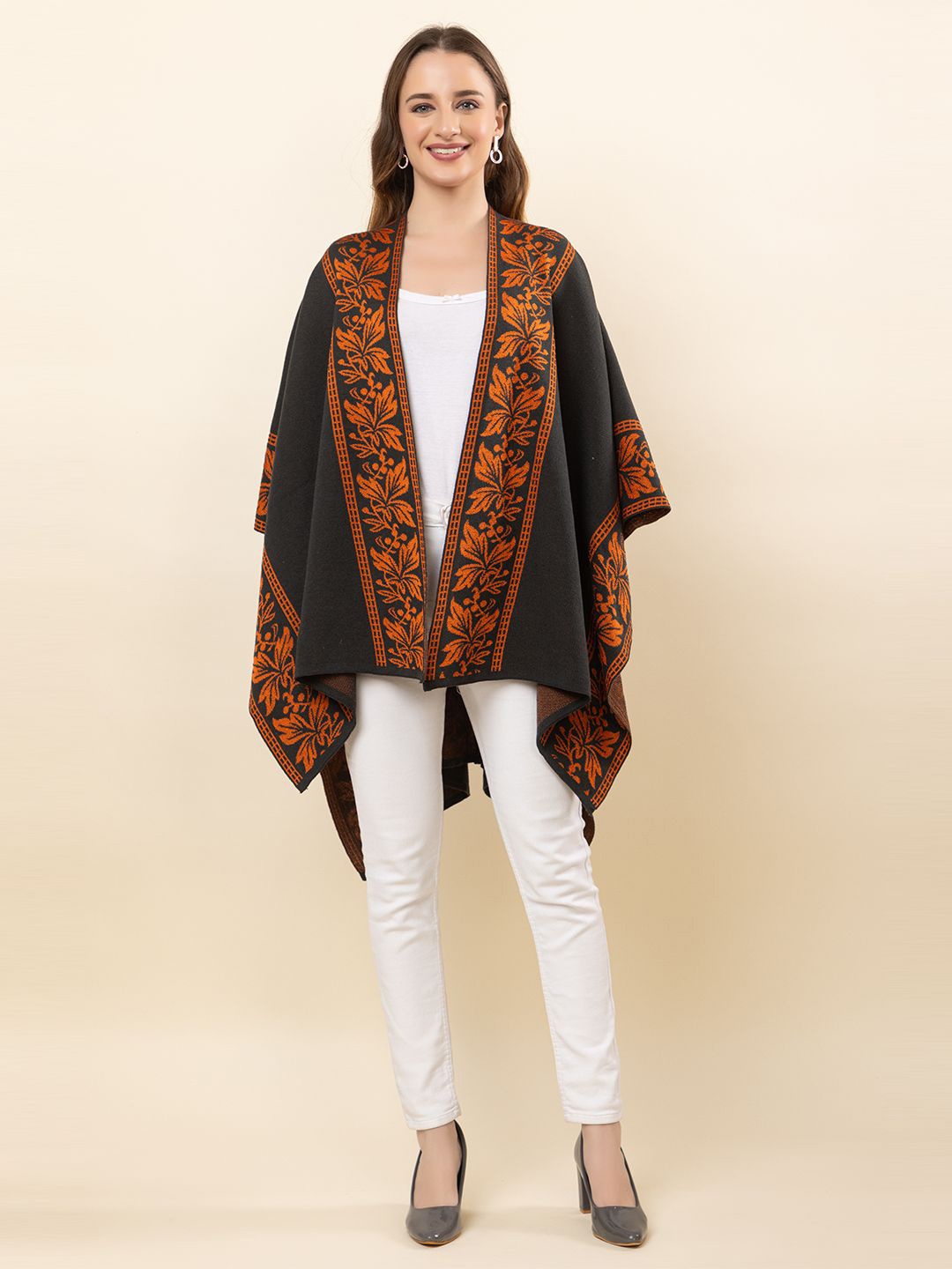 

Anouk Grey Printed Winter Open Front Shrug