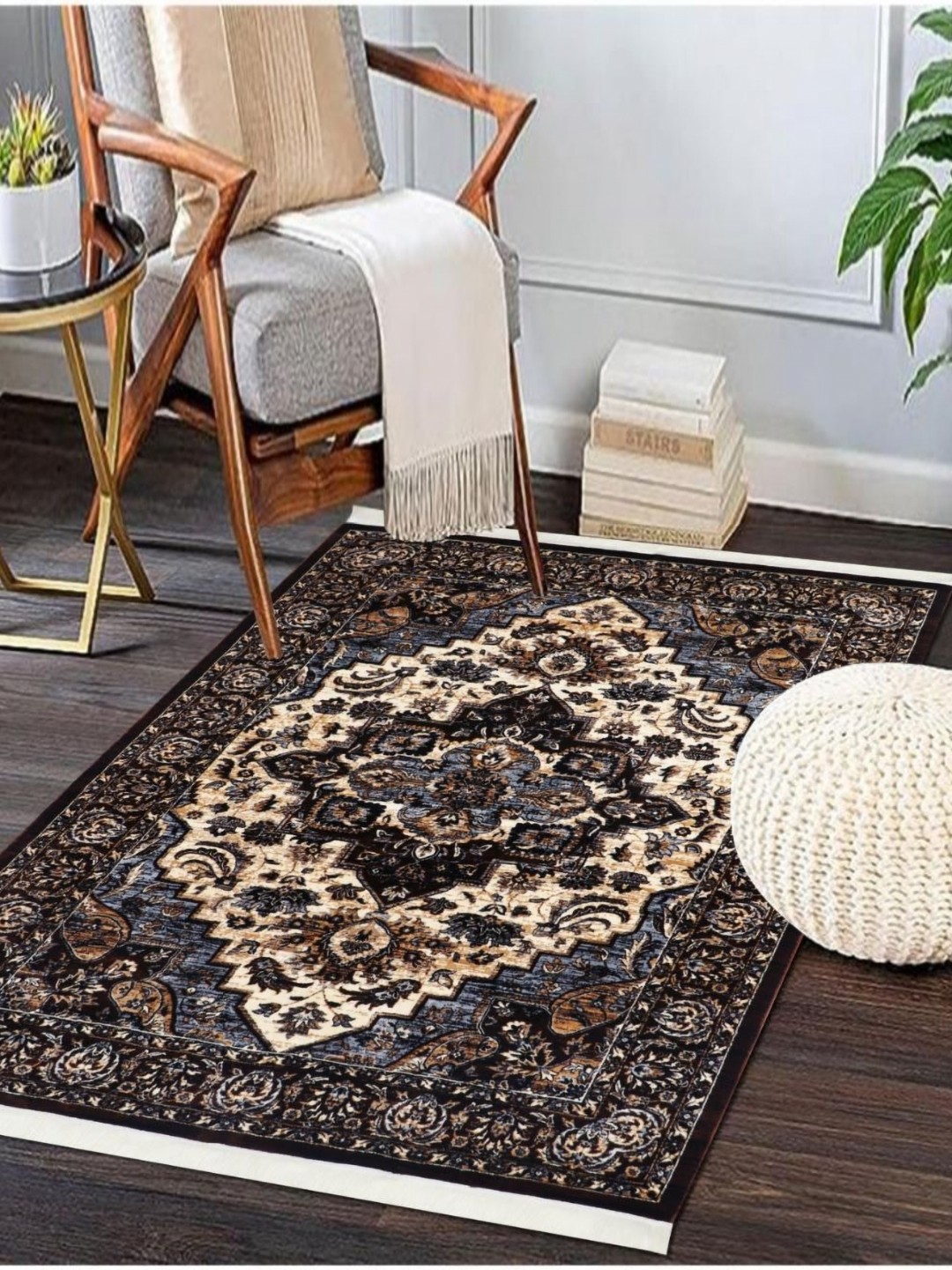 

MODEFE Brown & Beige Floral Anti-Skid Nylon Carpet